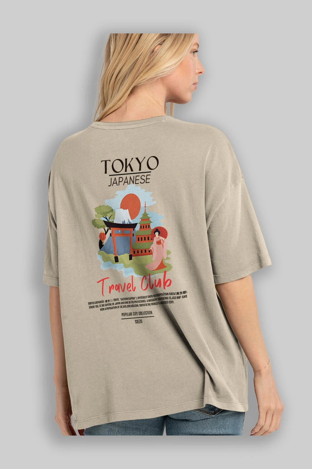 Tokyo Japanese Arka Baskılı Oversize t-shirt Erkek Kadın Pamuk Bisiklet Yaka tişort