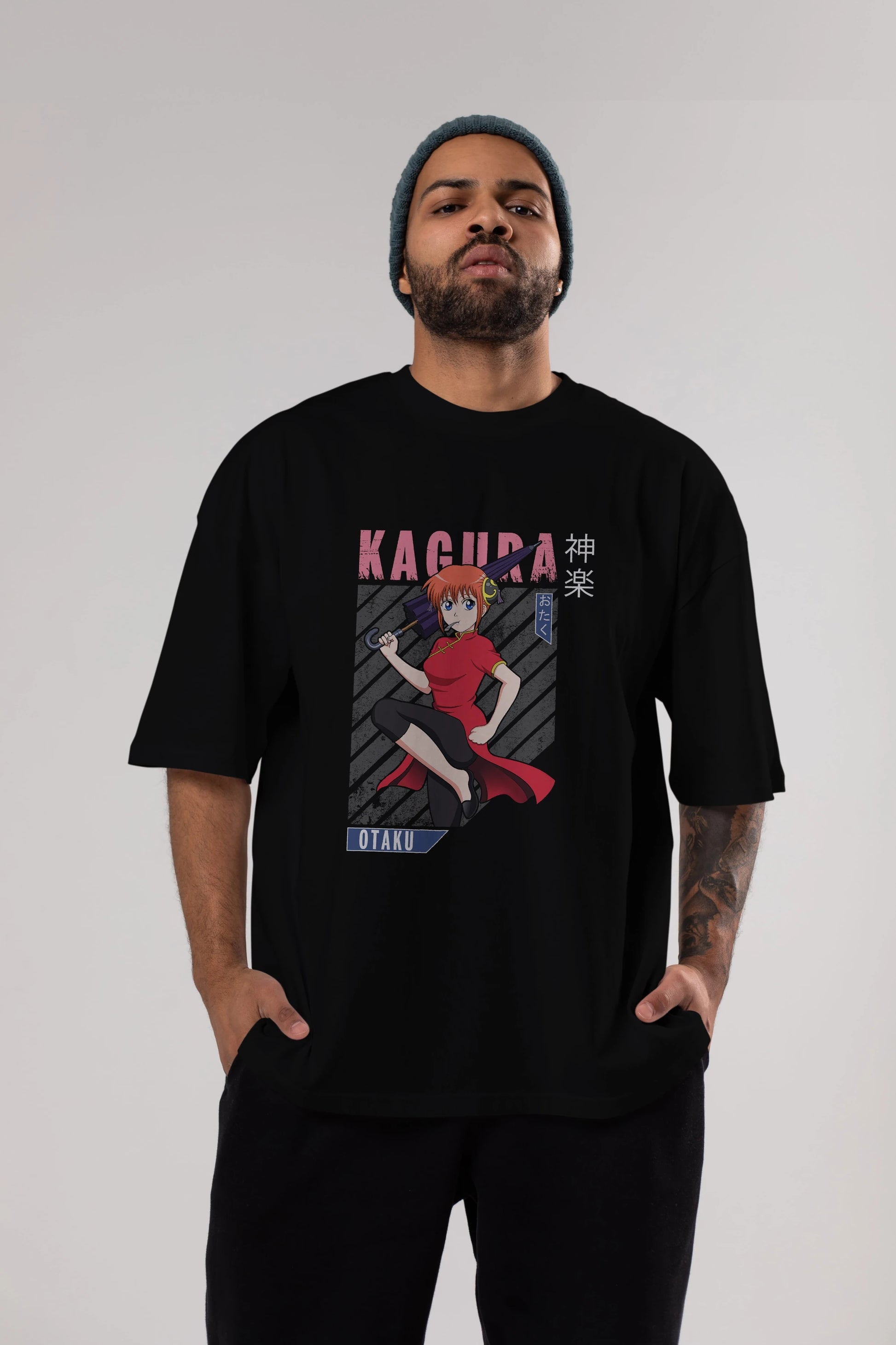 Kagura GINTAMA 1 Anime Ön Baskılı Oversize t-shirt %100 pamuk Erkek Kadın Unisex