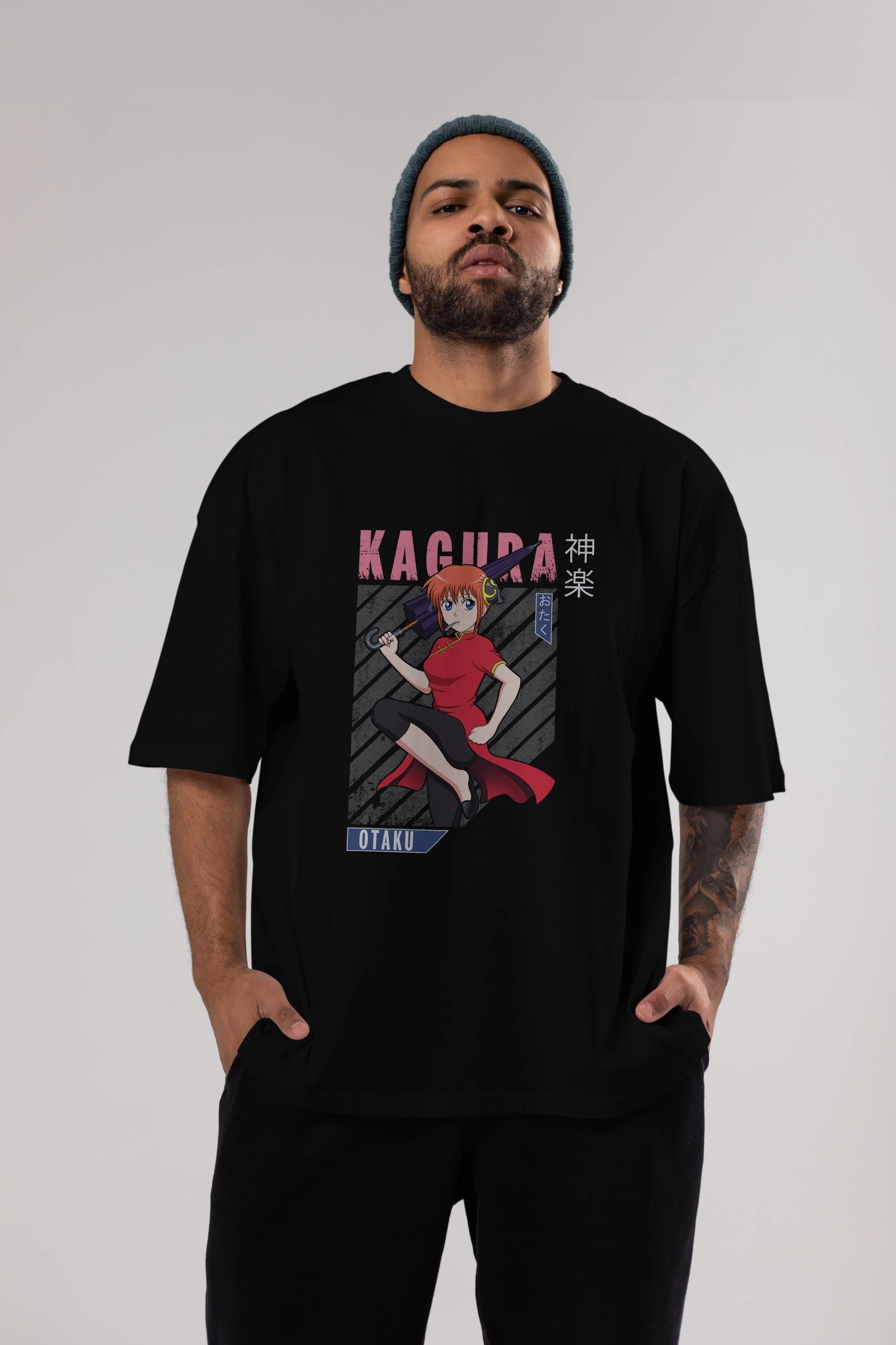 Kagura GINTAMA 1 Anime Ön Baskılı Oversize t-shirt %100 pamuk Erkek Kadın Unisex
