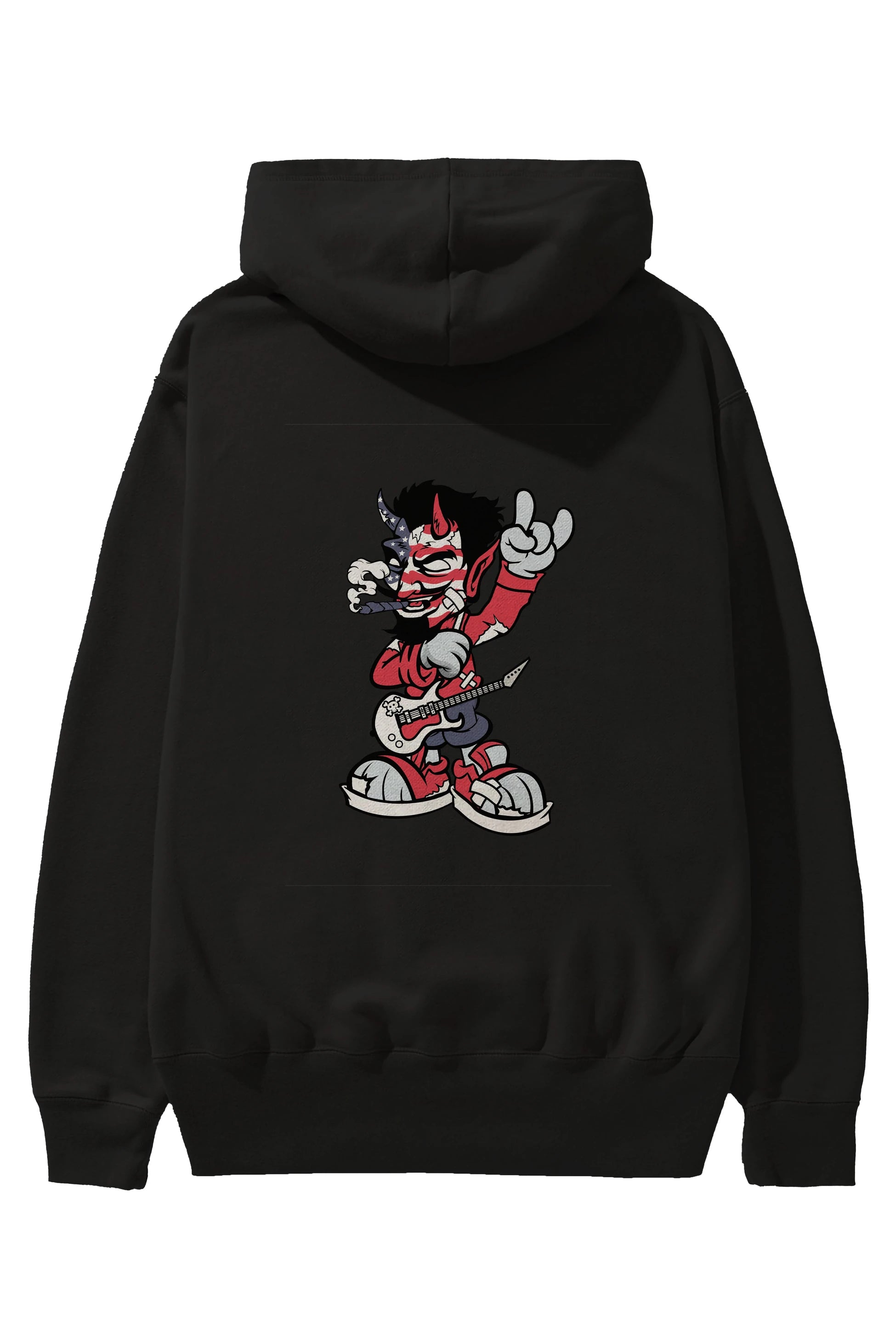 American Devil Rockstar Arka Baskılı Hoodie Oversize Kapüşonlu Sweatshirt Erkek Kadın Unisex
