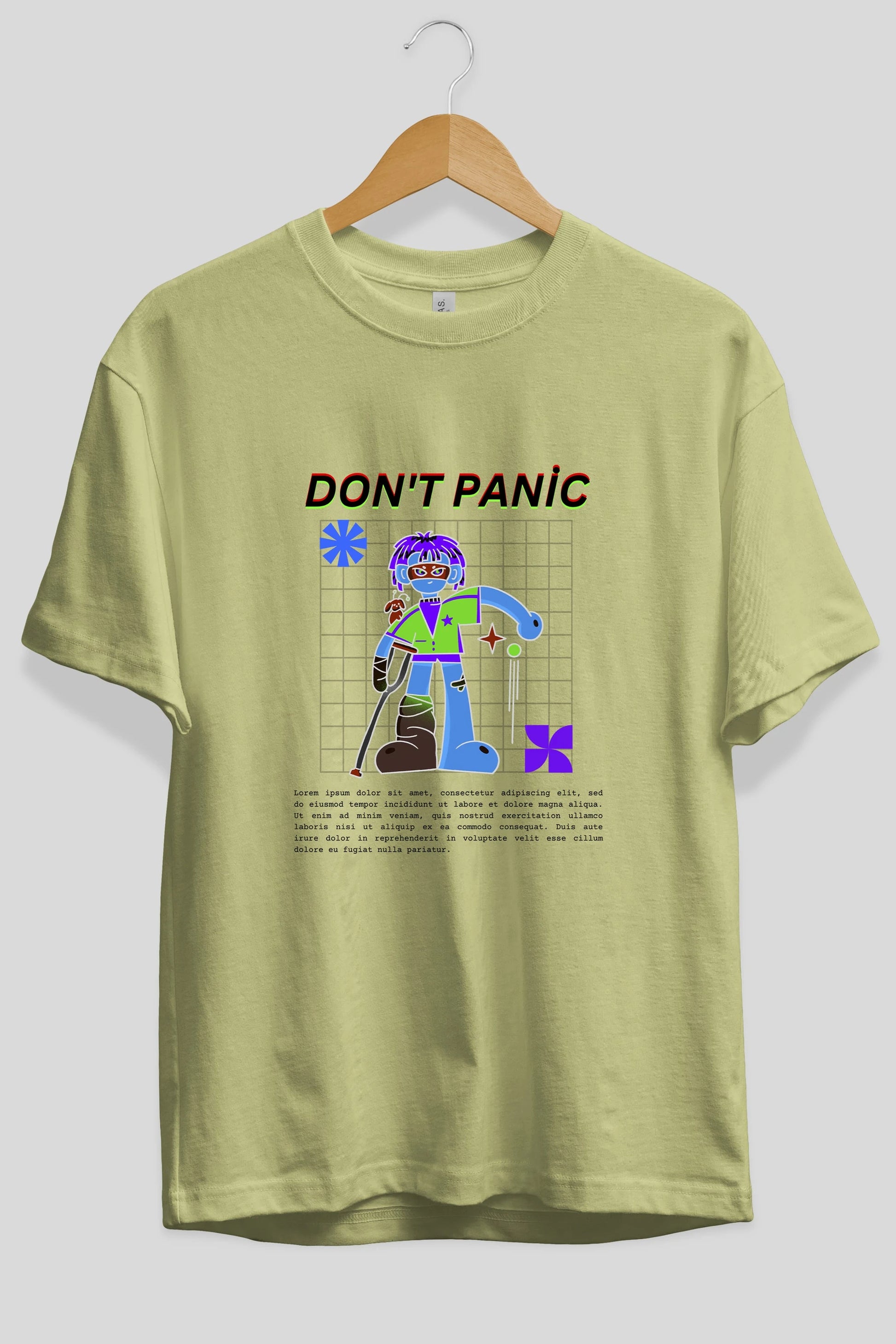 Dont Panic Yazılı Ön Baskılı Oversize t-shirt Erkek Kadın Unisex