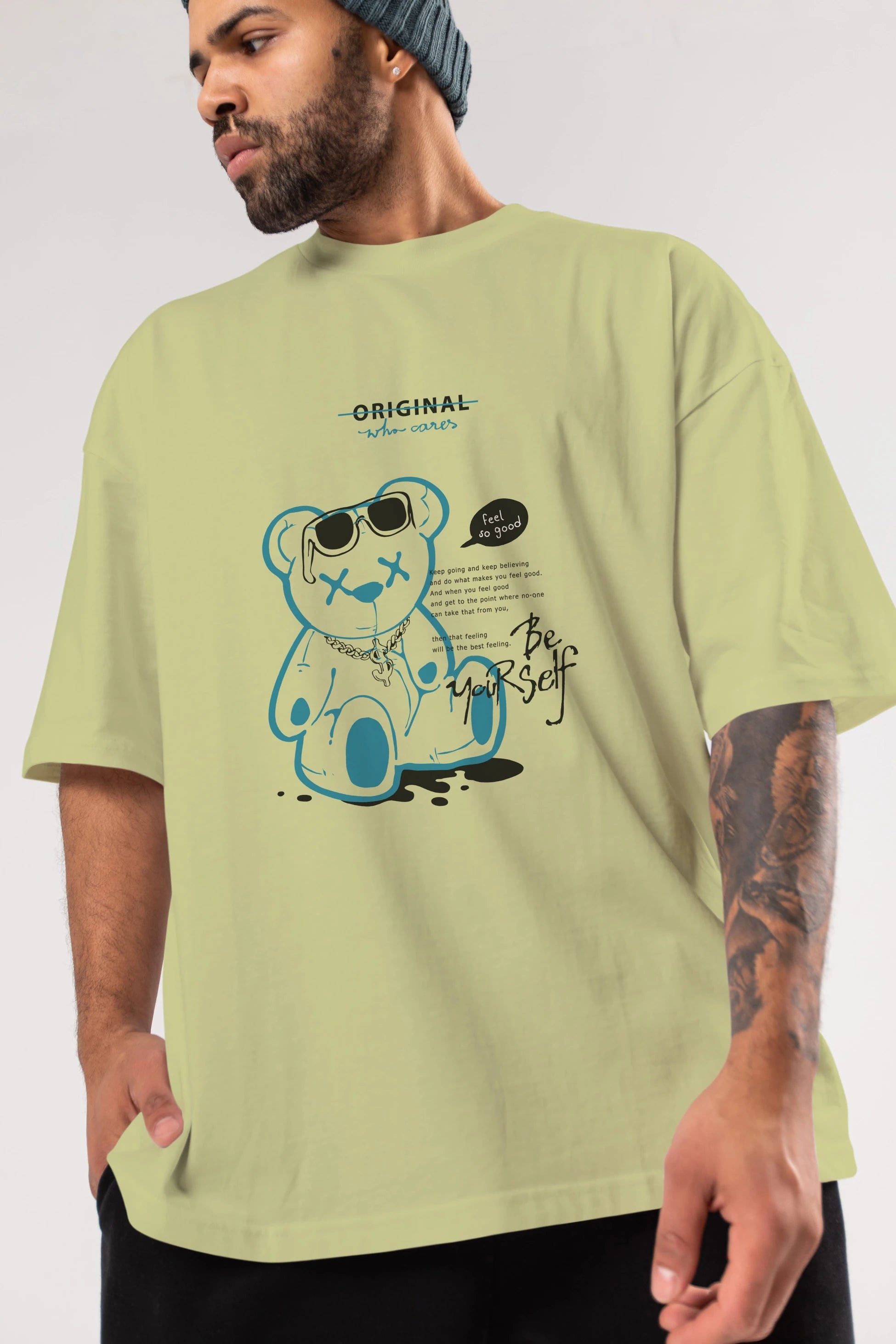 Feel So Good Bear Ön Baskılı Oversize t-shirt Erkek Kadın Unisex