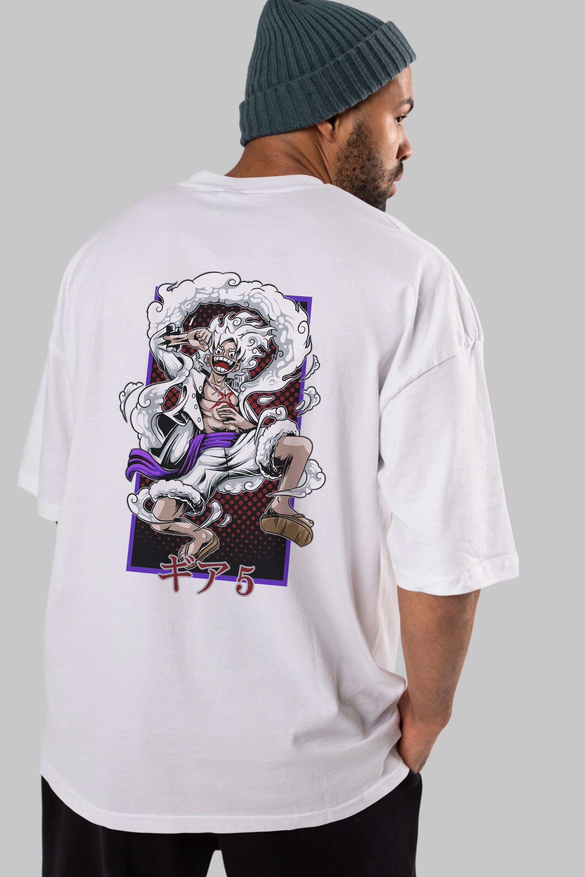 LUFFY GEAR 5 RECUADRO Anime Arka Baskılı Oversize t-shirt Erkek Kadın Unisex