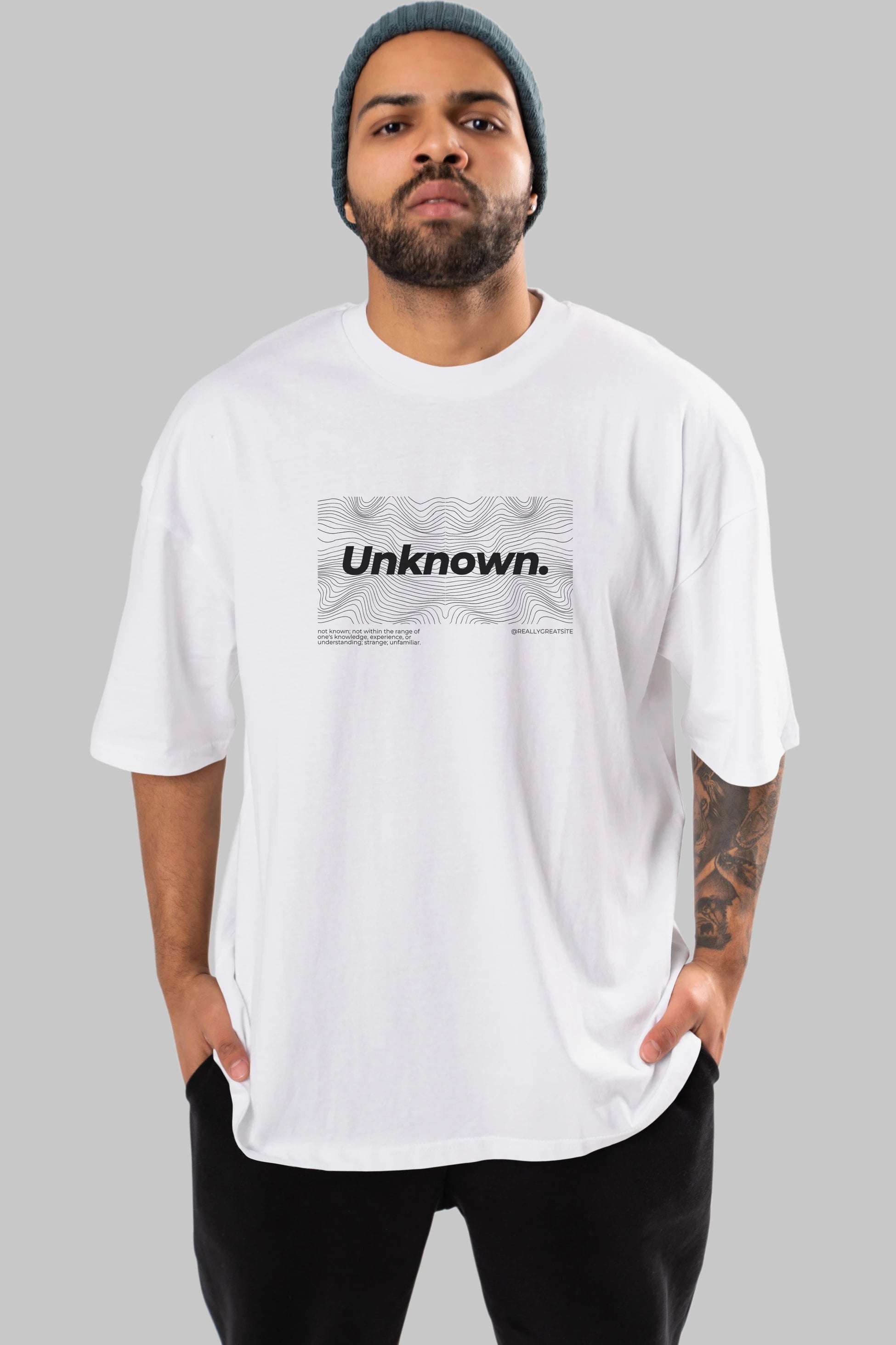 Unknown Yazılı Ön Baskılı Oversize t-shirt Erkek Kadın Unisex