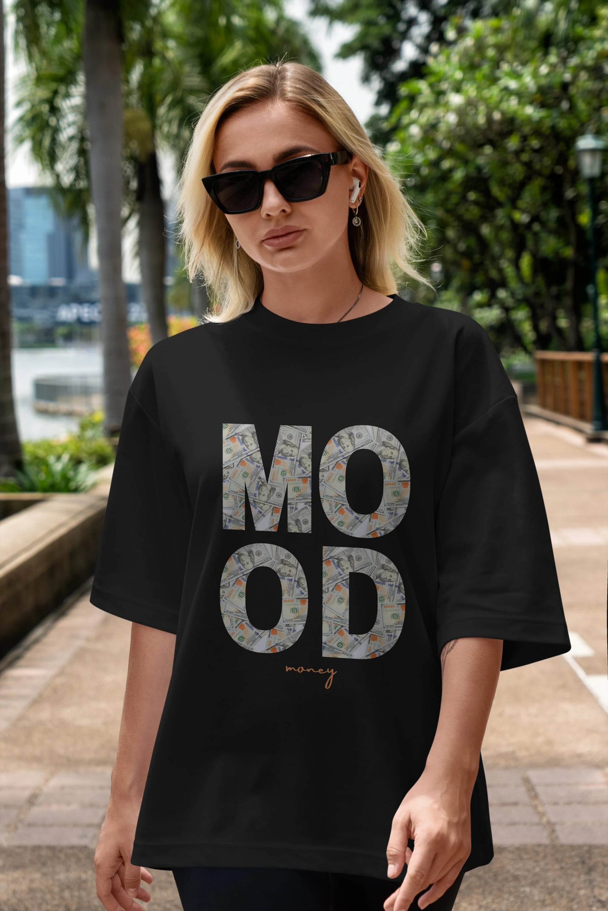 Mood Money Yazılı Ön Baskılı Oversize t-shirt Erkek Kadın Unisex