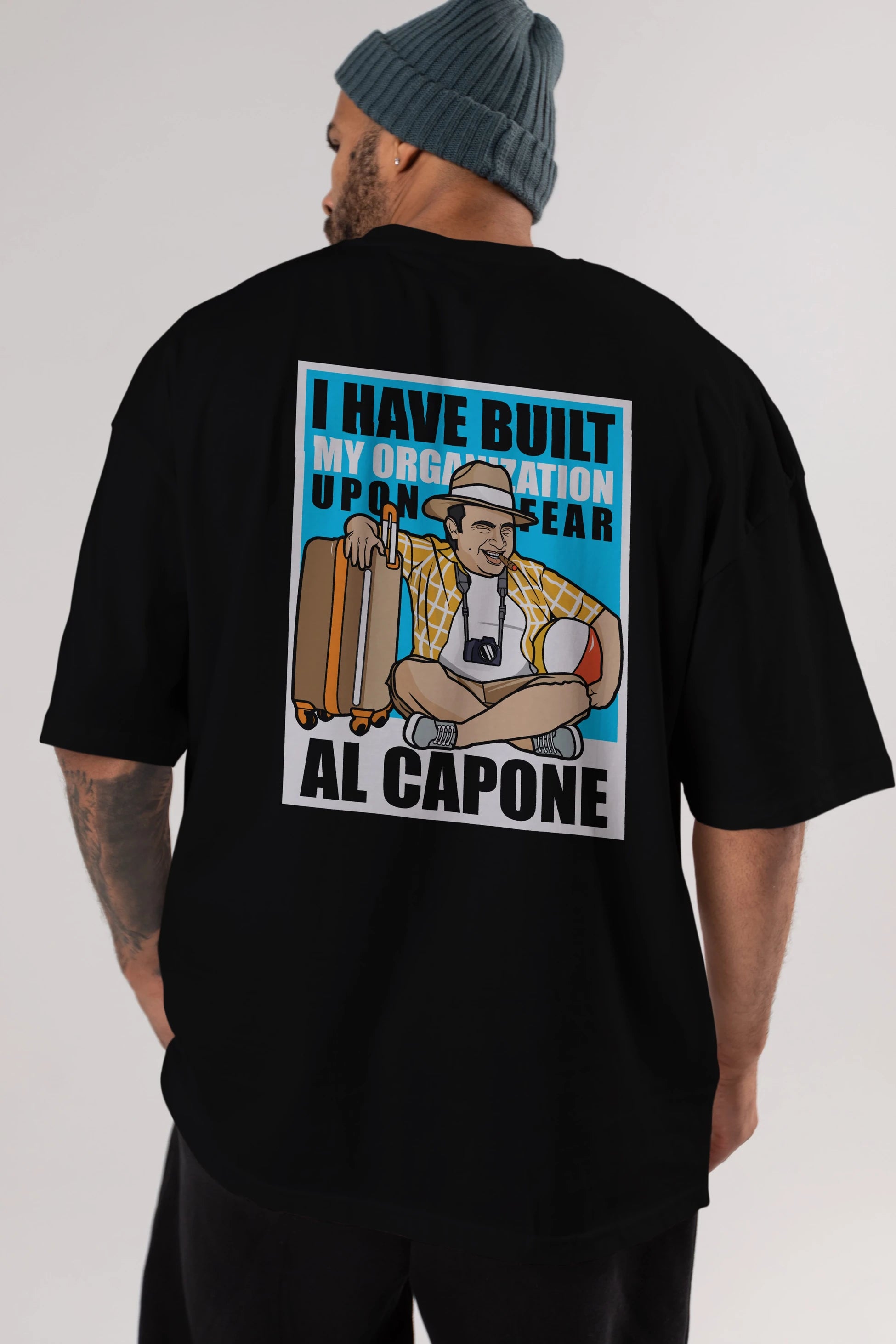 Al Capone Holiday Arka Baskılı Oversize t-shirt Erkek Kadın Unisex %100 Pamuk tişort