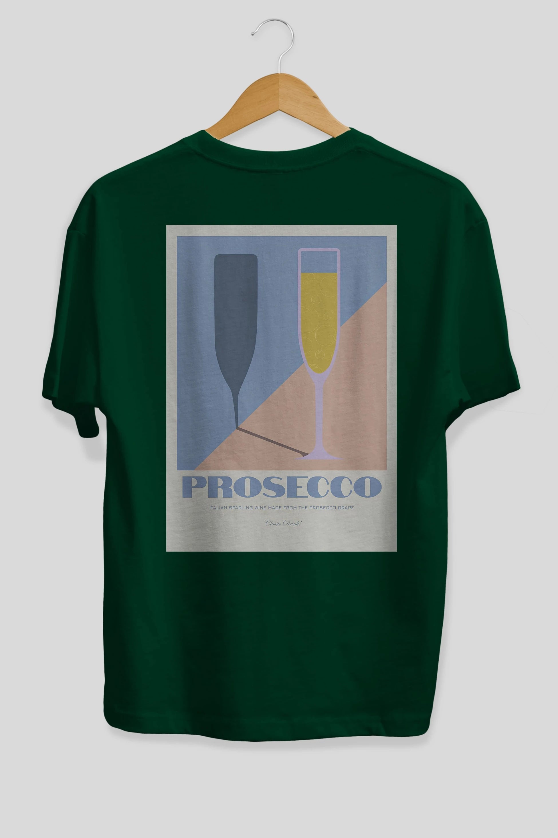 Prosecco Arka Baskılı Oversize t-shirt Erkek Kadın Unisex %100 Pamuk Bisiklet Yaka tişort