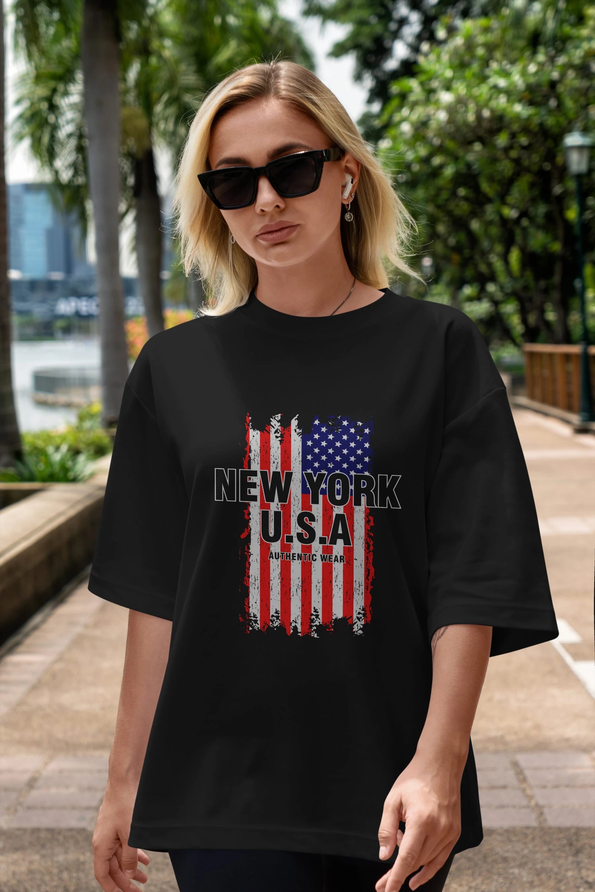 New York Usa Ön Baskılı Oversize t-shirt Erkek Kadın Unisex