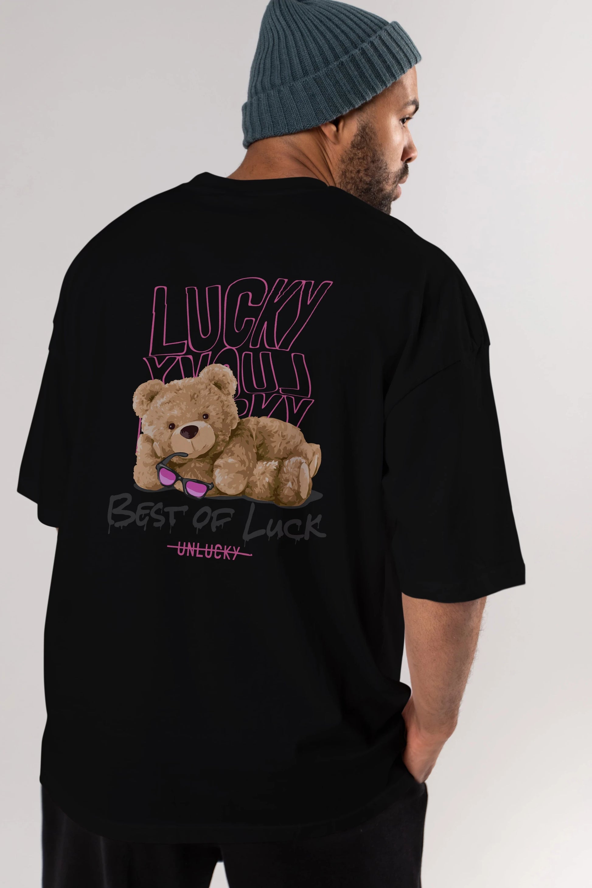 Best of Lucky Bear Arka Baskılı Oversize t-shirt Erkek Kadın Unisex