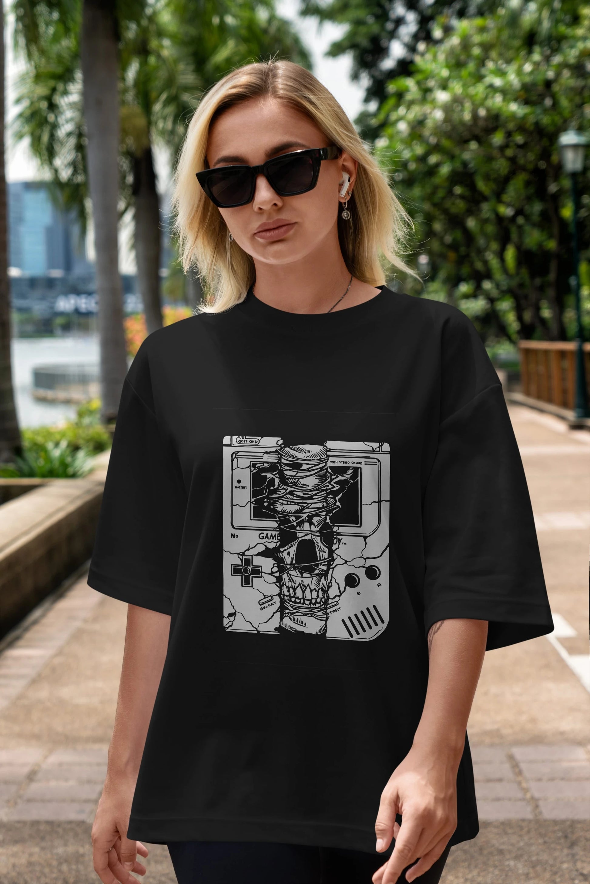 Gameboy Skull Ön Baskılı Oversize t-shirt Erkek Kadın Unisex %100 Pamuk tişort