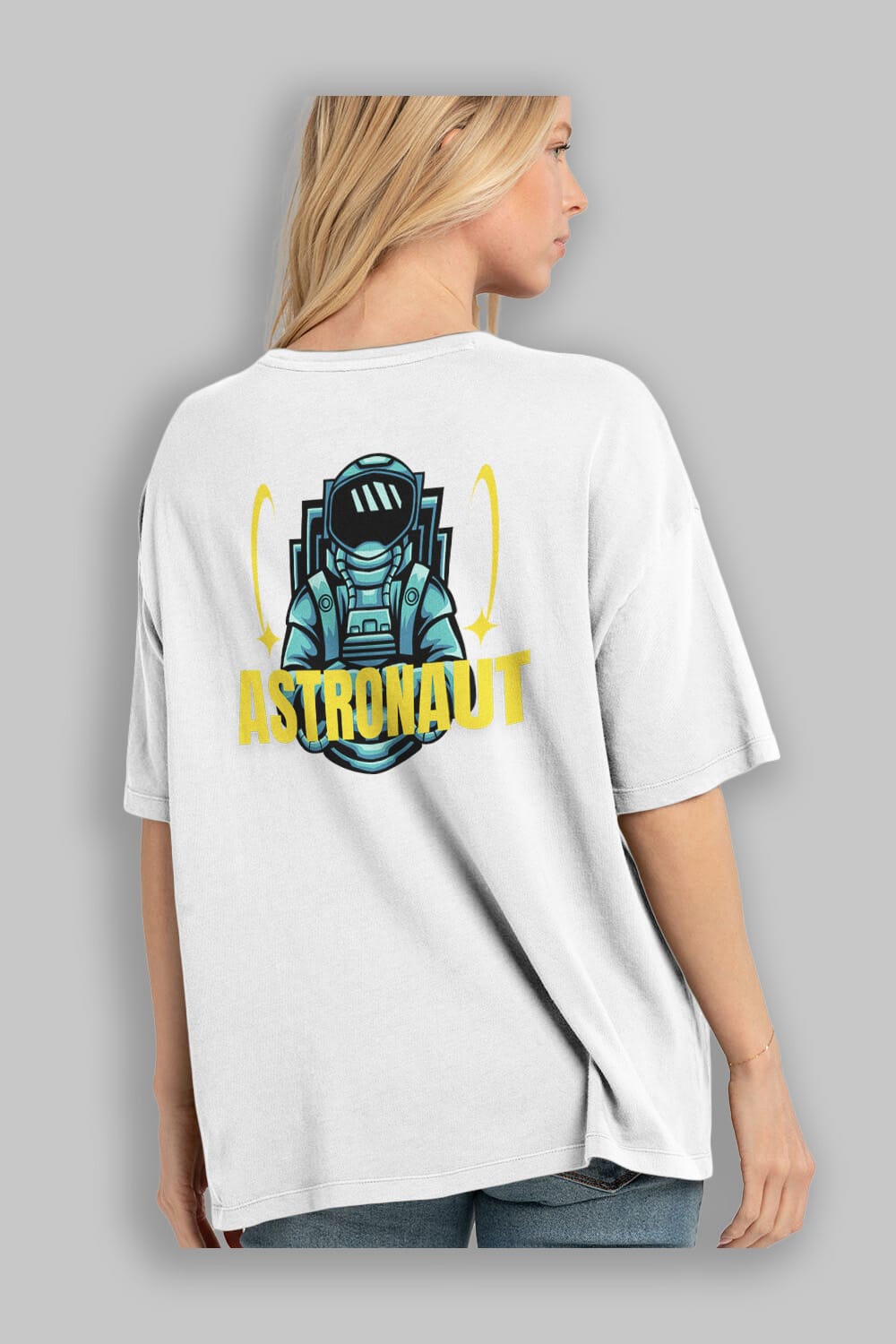 Astronaut Arka Baskılı Oversize t-shirt Erkek Kadın Unisex