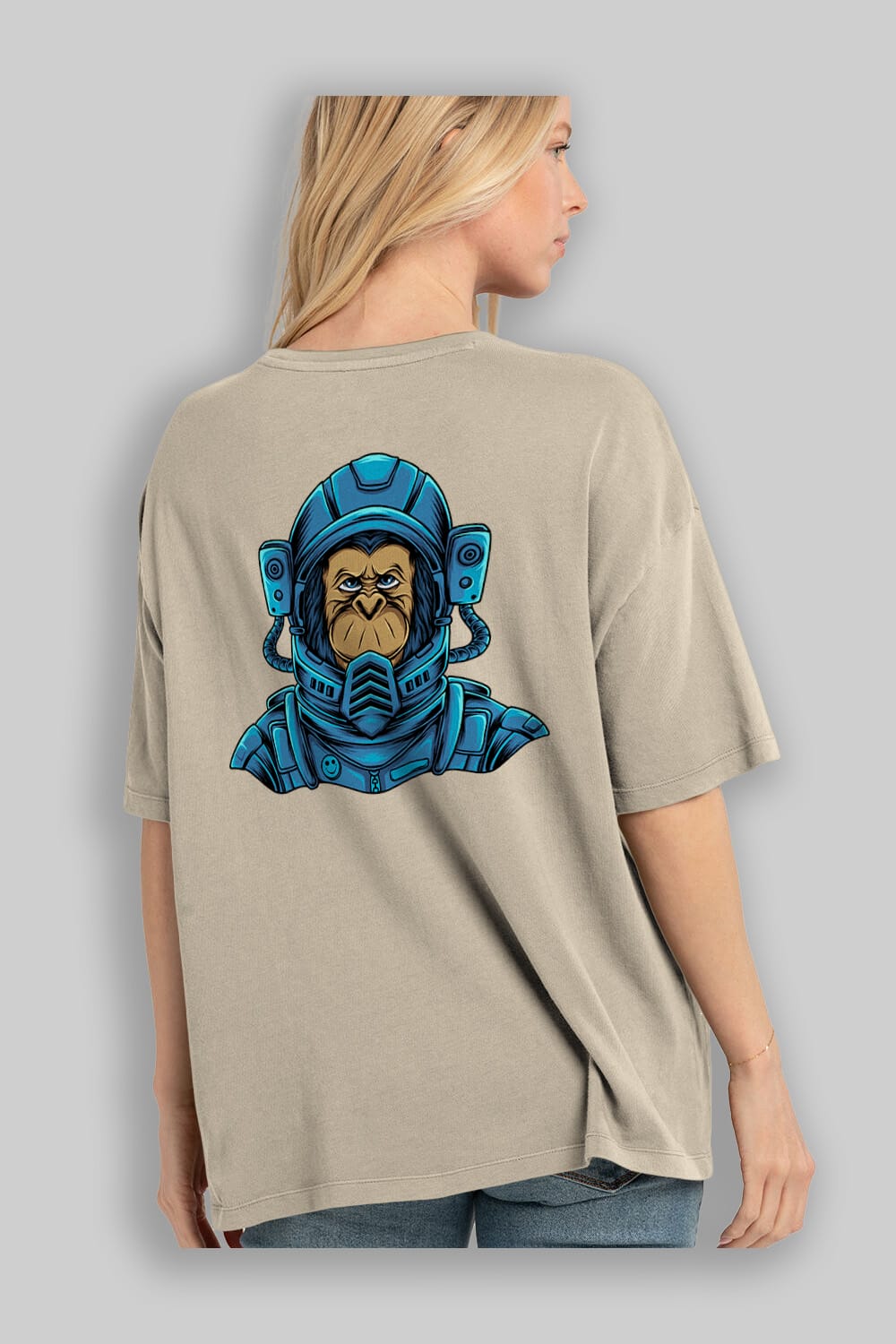 Astromonkey Arka Baskılı Oversize t-shirt Erkek Kadın Unisex