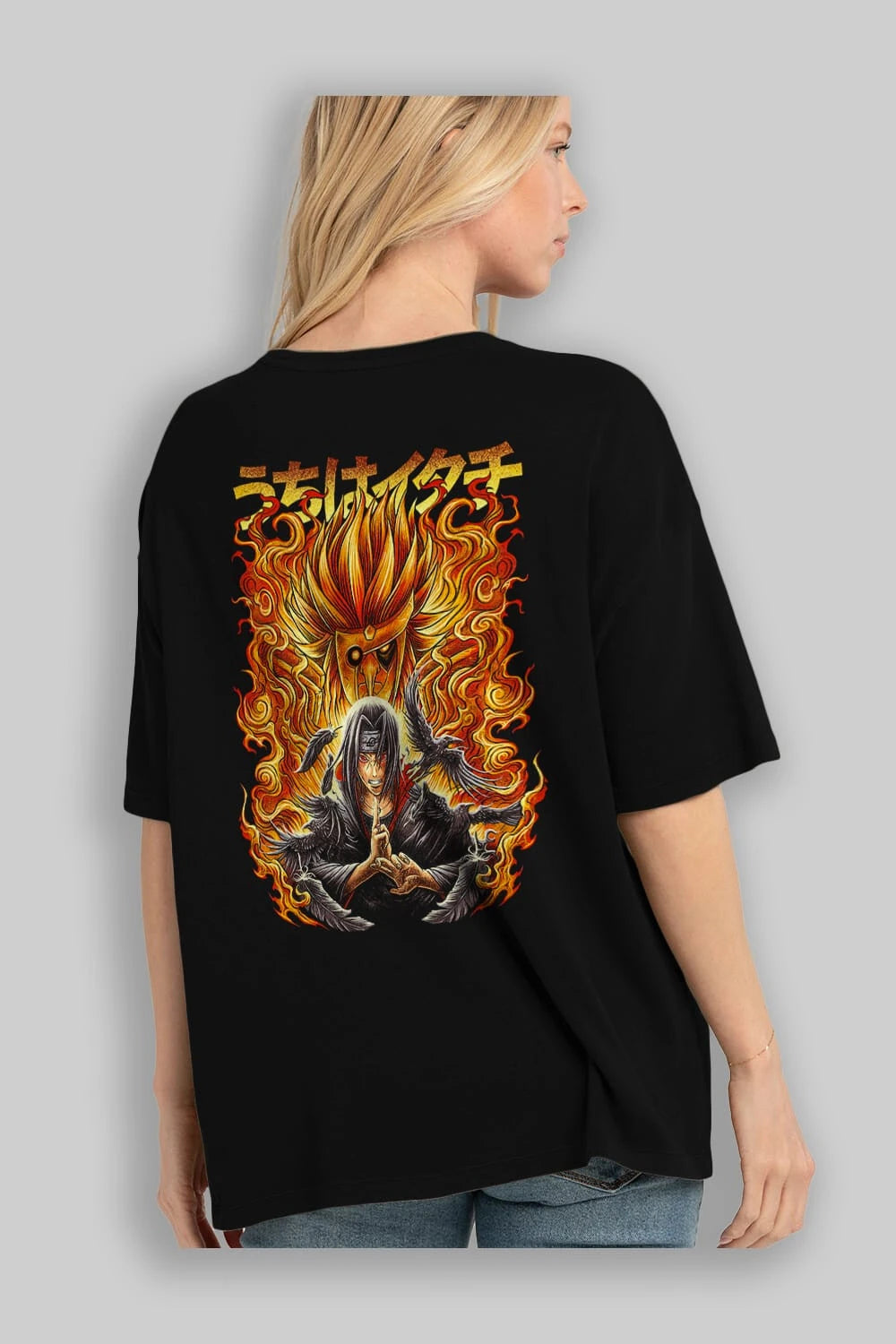 NARUTO ITACHI UCHIHA Anime Arka Baskılı Oversize t-shirt Erkek Kadın Unisex