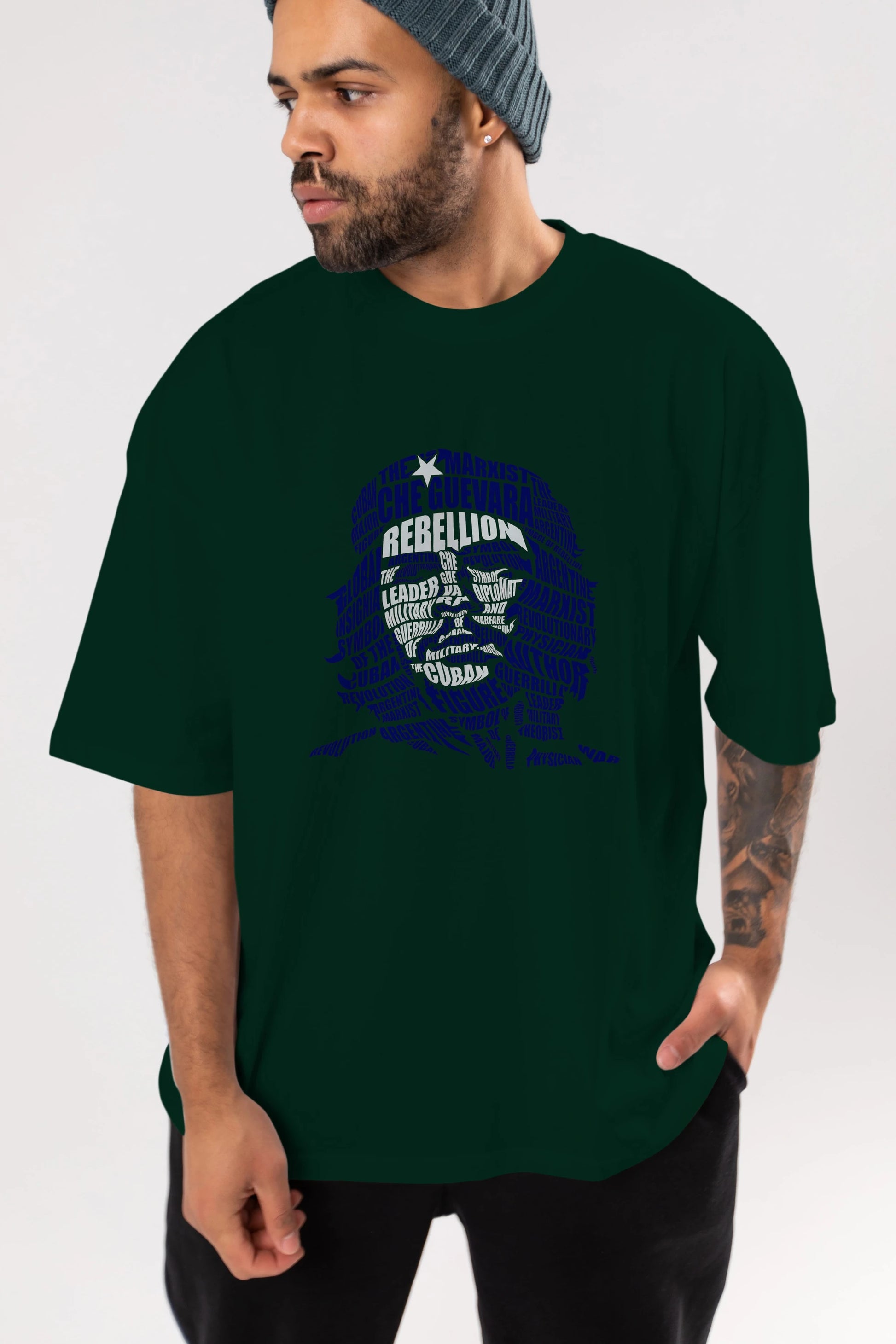 Che Guevara Calligram Ön Baskılı Oversize t-shirt %100 pamuk Erkek Kadın Unisex