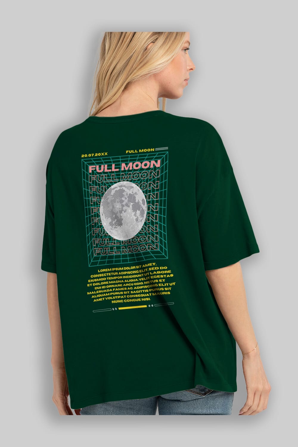 Full Moon Yazılı Arka Baskılı Oversize t-shirt Erkek Kadın Unisex
