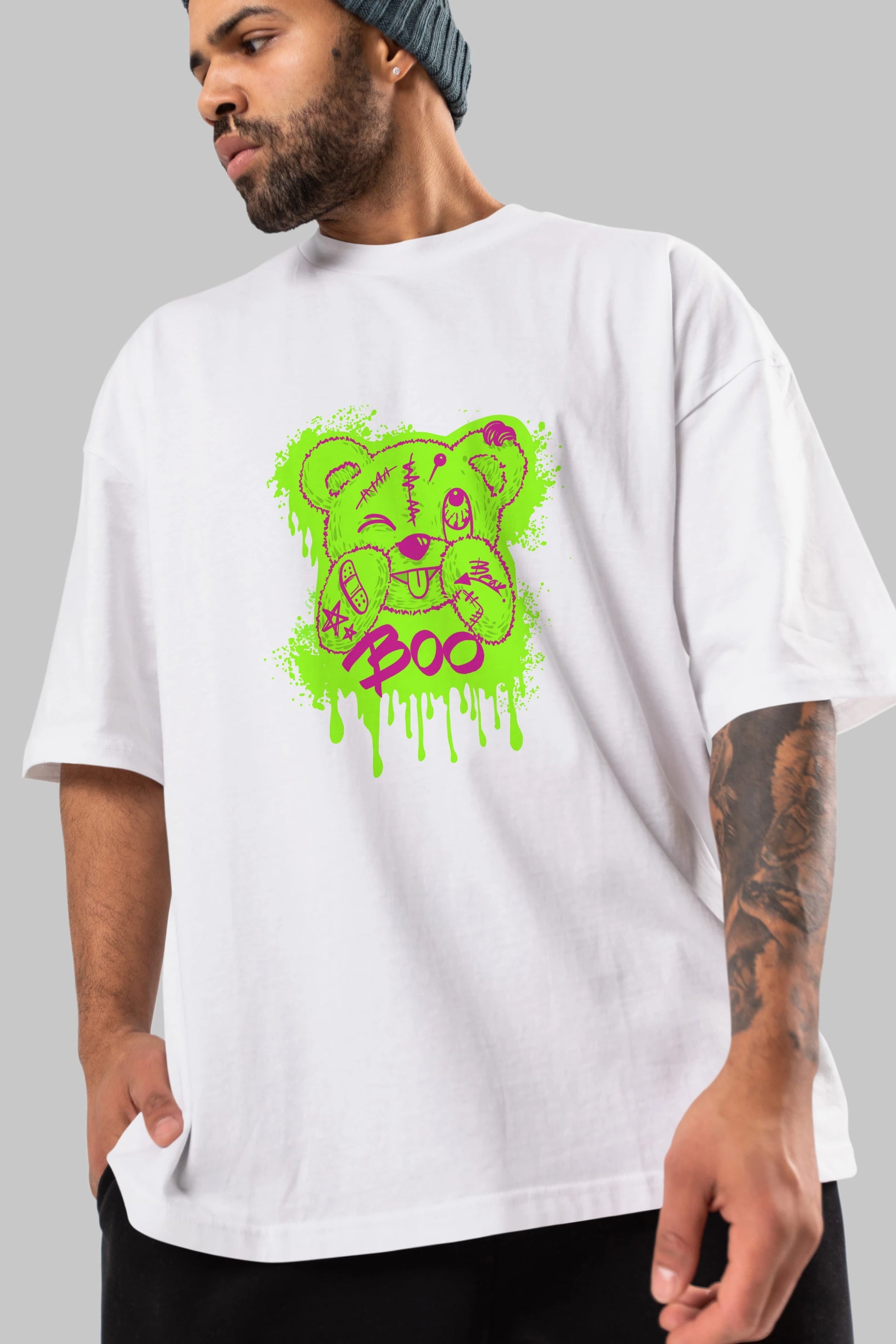 Boo  Bear Ön Baskılı Oversize t-shirt Erkek Kadın Unisex