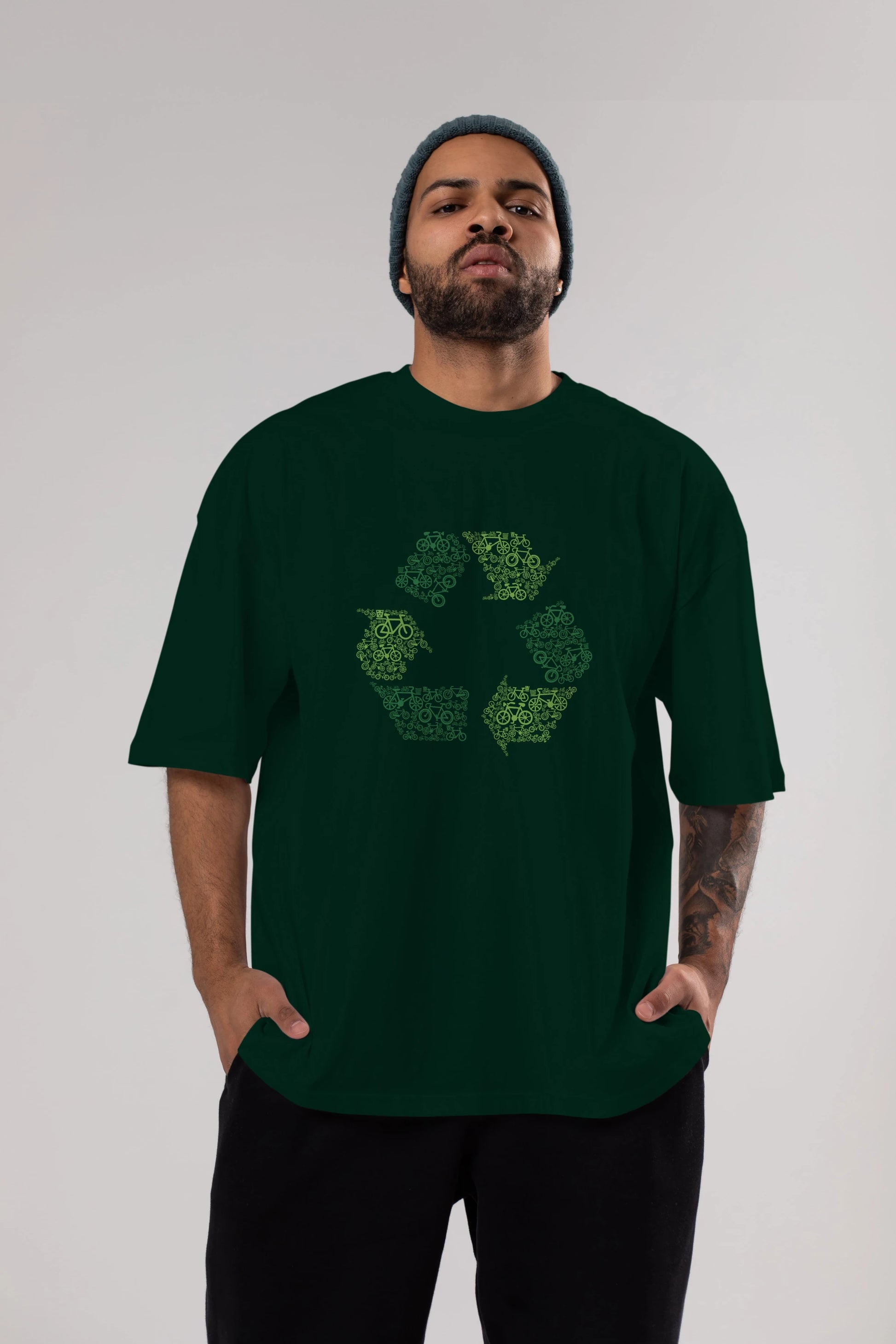 Recycling Ön Baskılı Oversize t-shirt %100 pamuk Erkek Kadın Unisex
