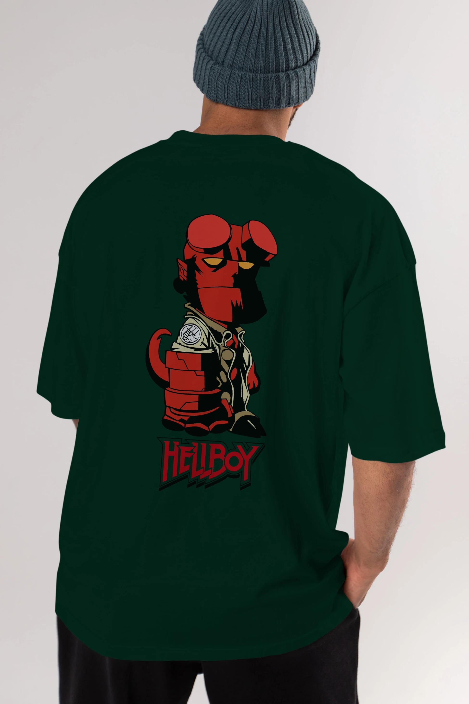 Hellboy (1) Arka Baskılı Oversize t-shirt Erkek Kadın Unisex %100 Pamuk Bisiklet Yaka tişort