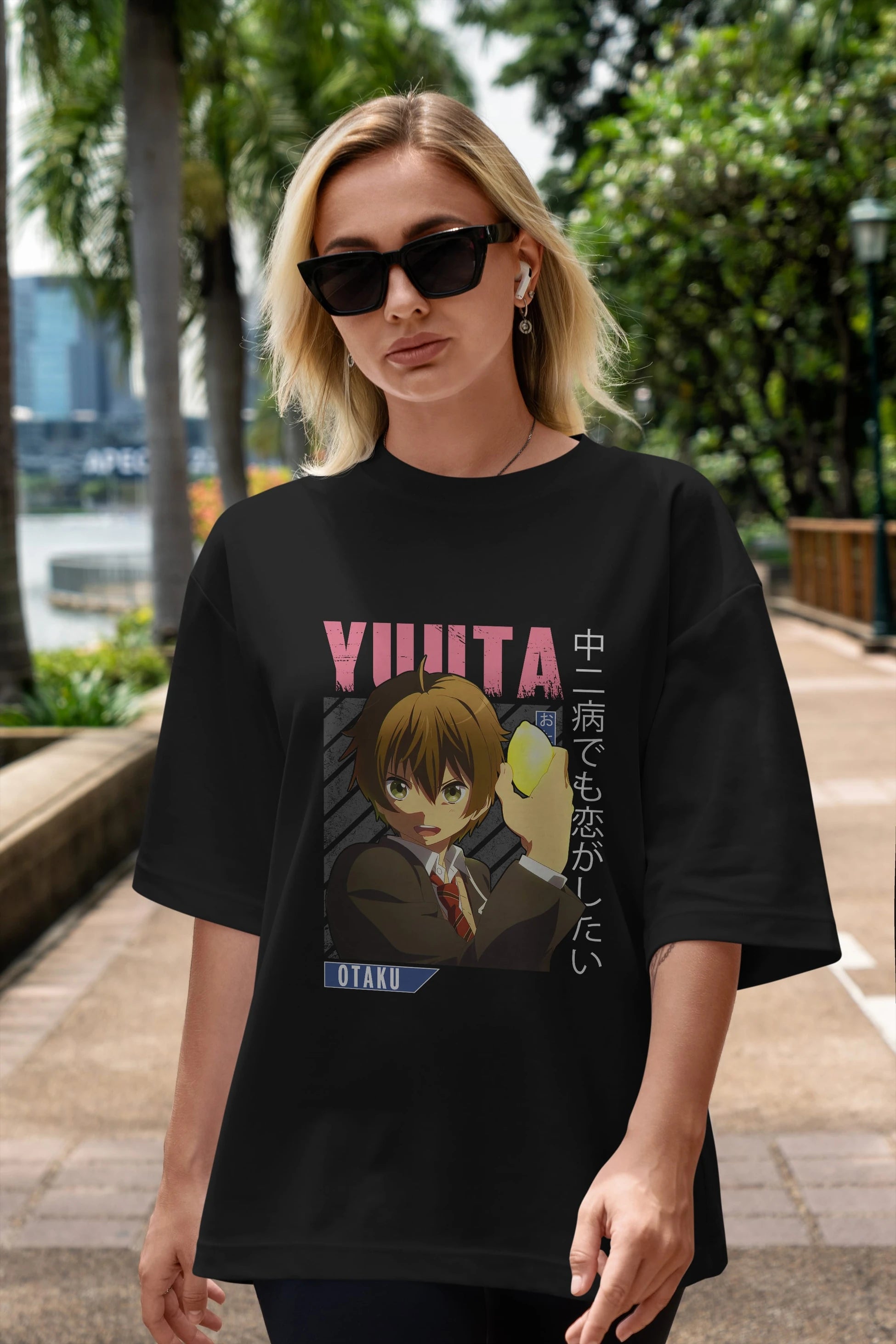 Yuuta Togashi 2 Anime Ön Baskılı Oversize t-shirt %100 pamuk Erkek Kadın Unisex