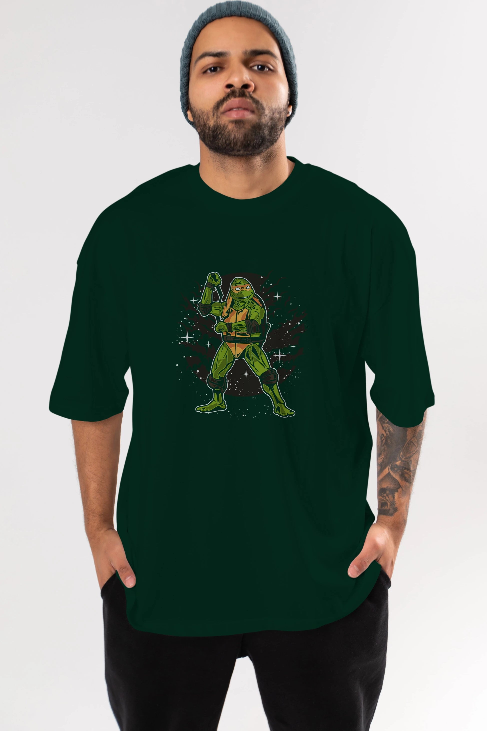 TURTLES Ön Baskılı Oversize t-shirt Erkek Kadın Unisex %100 Pamuk tişort