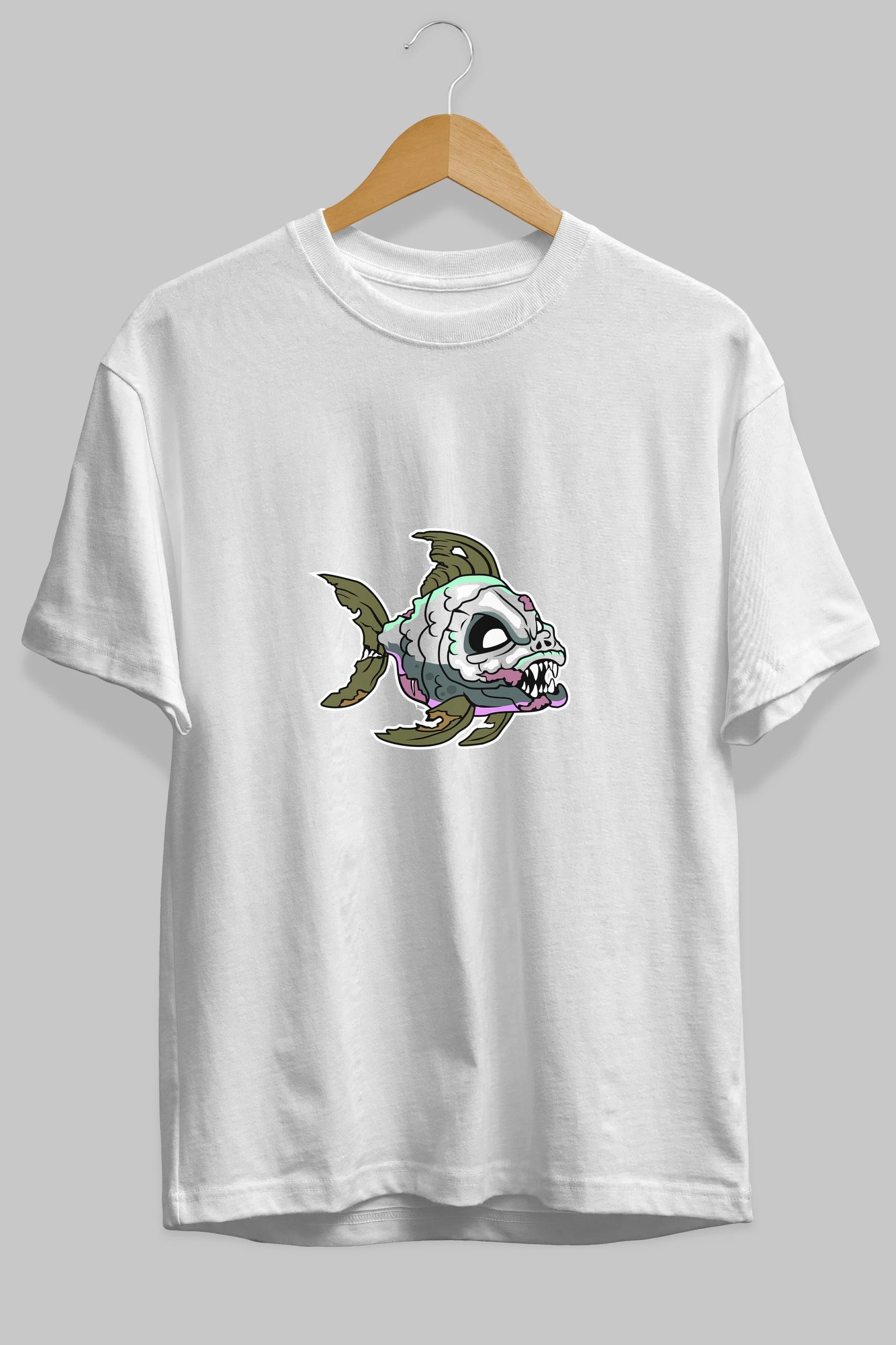 Fish Monster Ön Baskılı Oversize t-shirt Erkek Kadın Unisex %100 Pamuk tişort