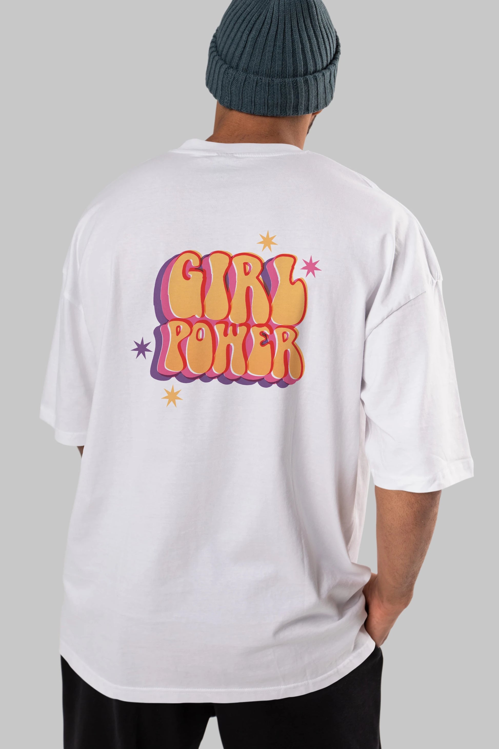 Girl Power Yazılı Arka Baskılı Oversize t-shirt Erkek Kadın Unisex