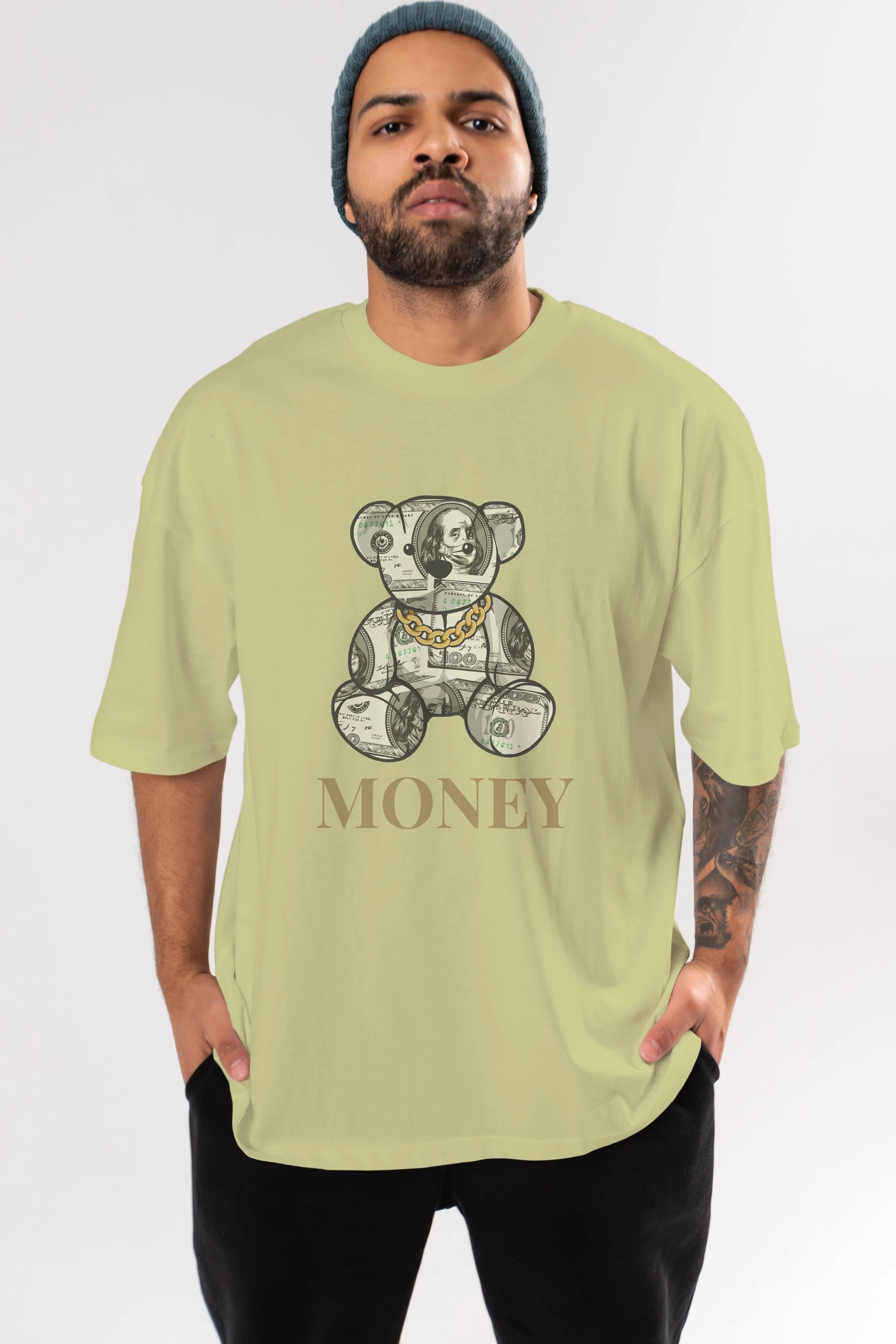 Teddy Bear Money Ön Baskılı Oversize t-shirt Erkek Kadın Unisex