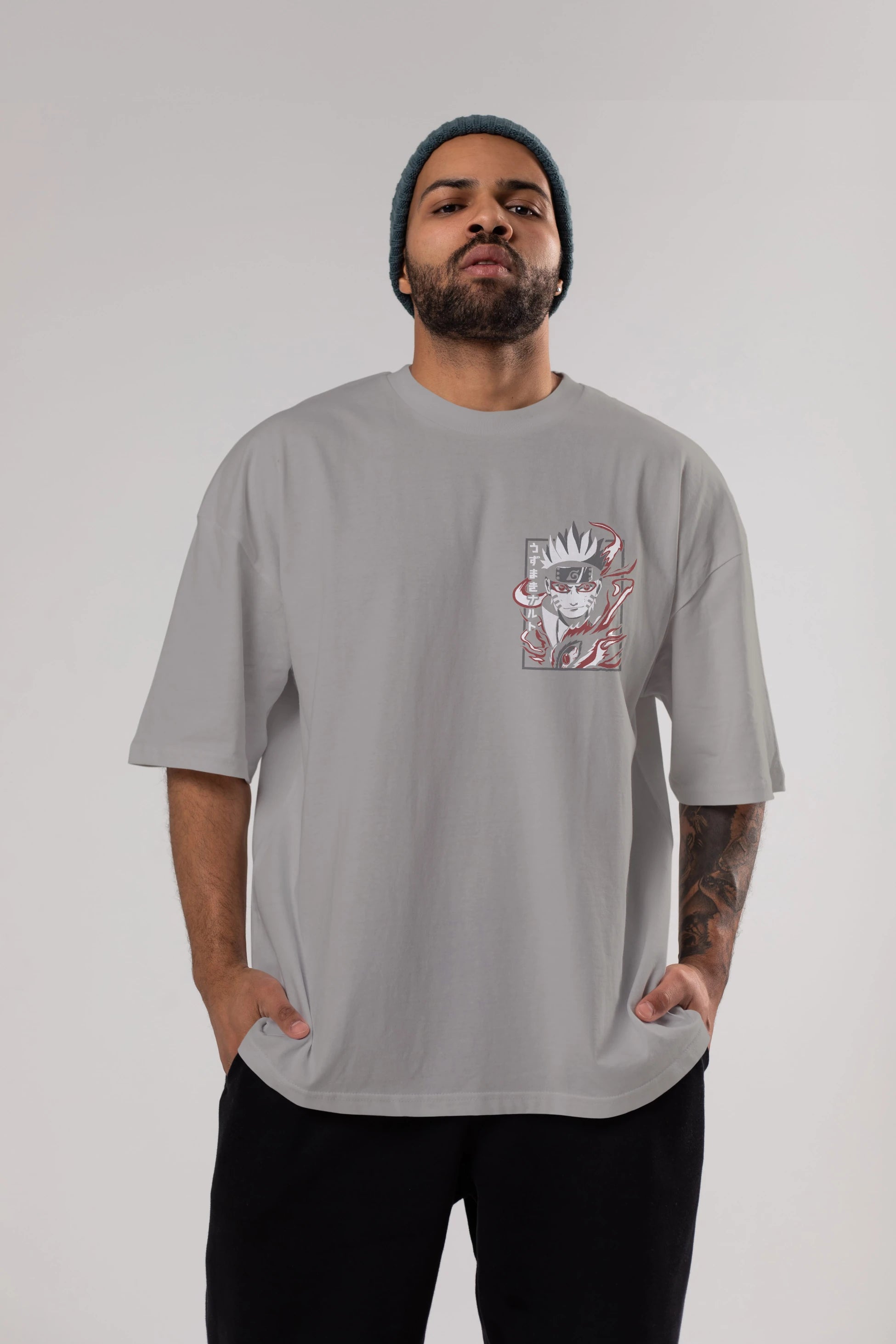 NarutoMod Ön Sol Baskılı Oversize t-shirt Erkek Kadın Unisex %100 Pamuk Bisiklet Yaka tişort