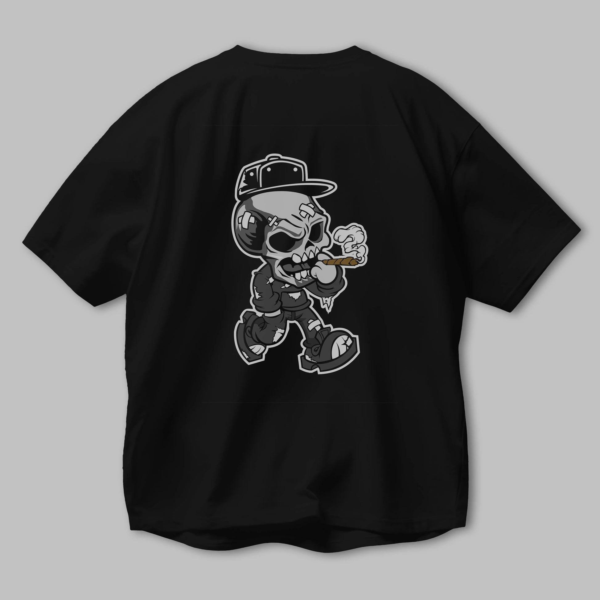 Skull Smoker Arka Baskılı Oversize t-shirt Erkek Kadın Unisex %100 Pamuk tişort
