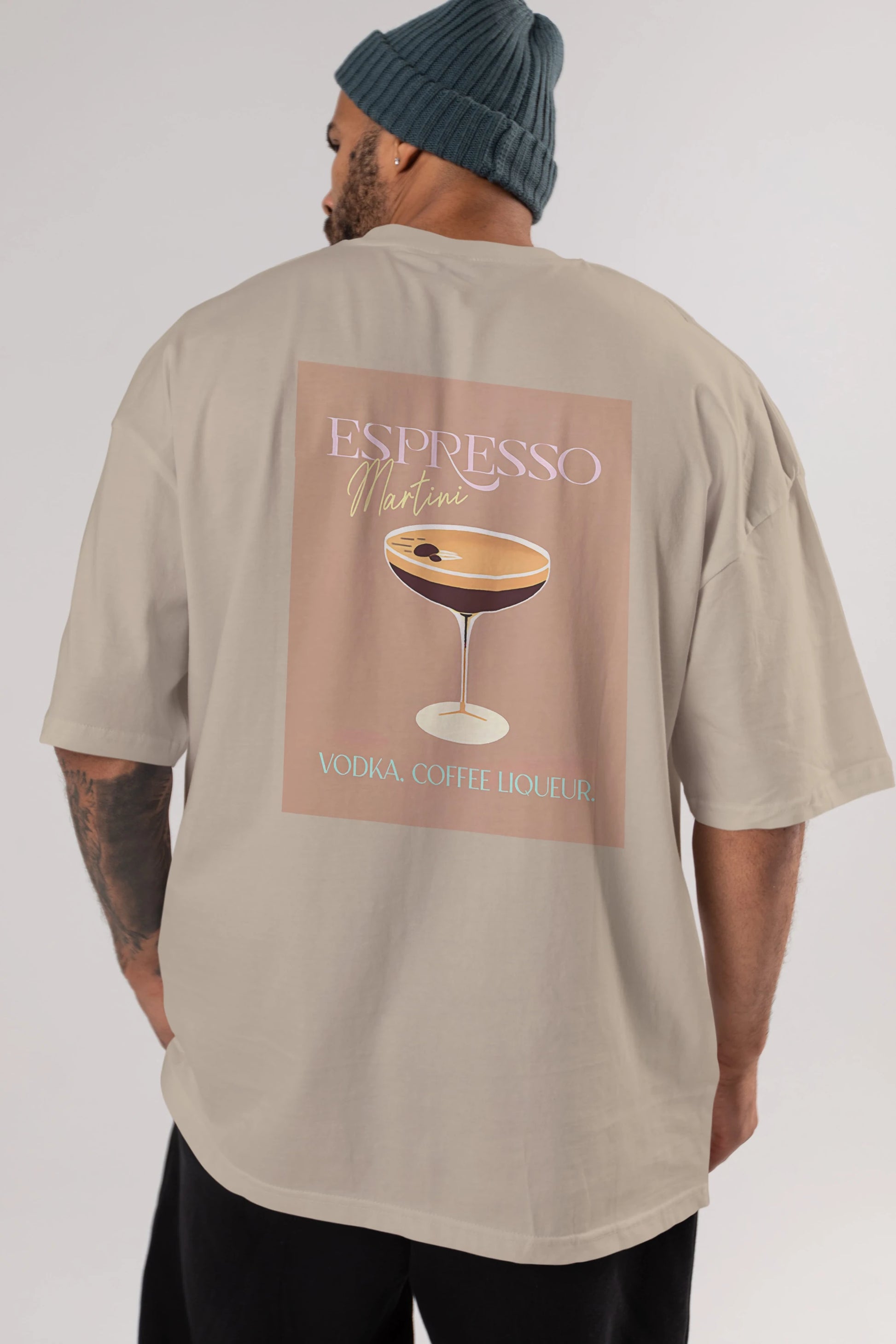 Espresso Martini Cocktail Arka Baskılı Oversize t-shirt Erkek Kadın Unisex %100 Pamuk Bisiklet Yaka tişort