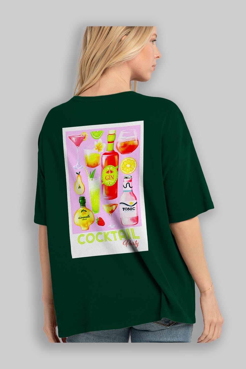 Cocktail Party Arka Baskılı Oversize t-shirt Erkek Kadın Unisex %100 Pamuk Bisiklet Yaka tişort