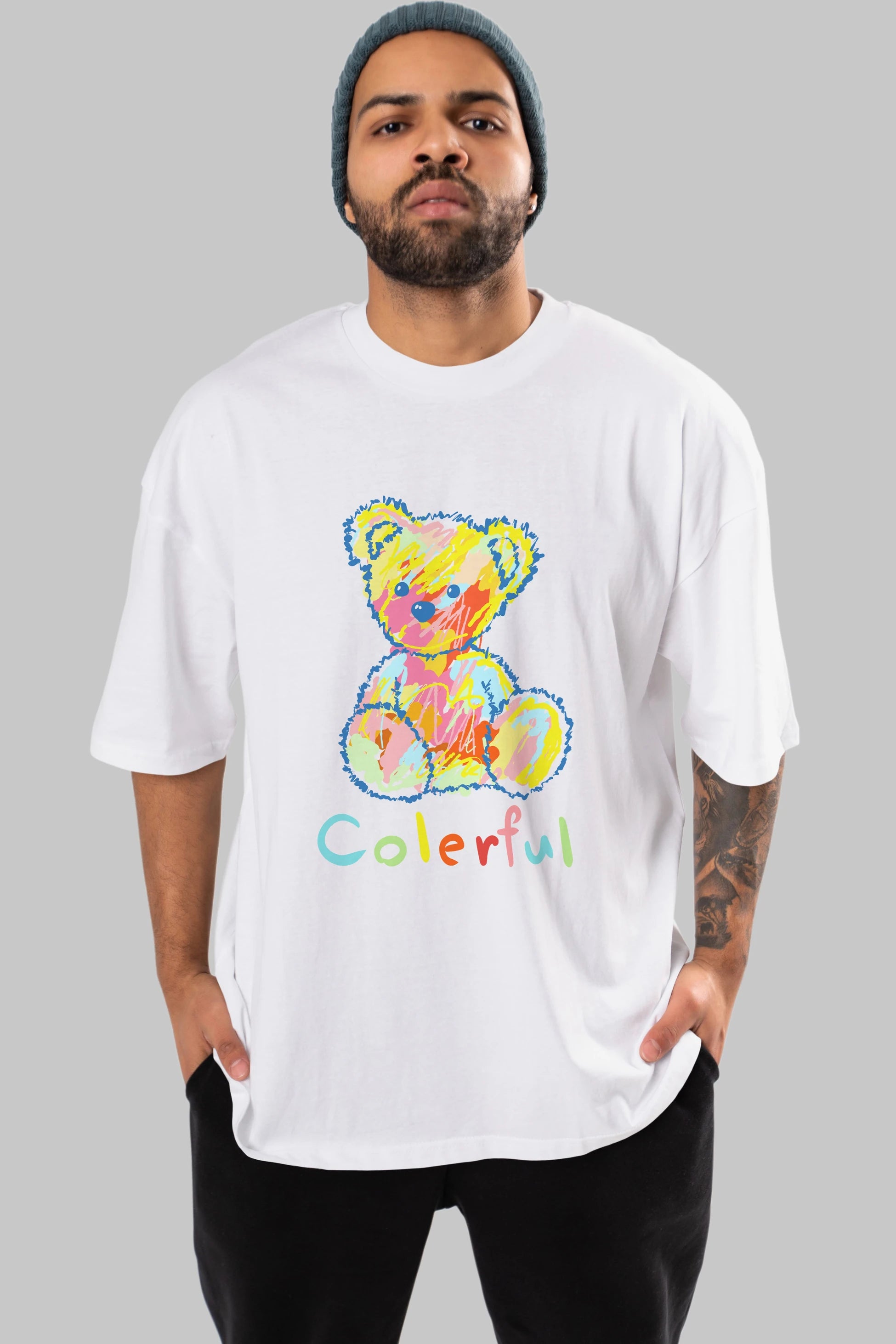 Colerful Bear Ön Baskılı Oversize t-shirt Erkek Kadın Unisex