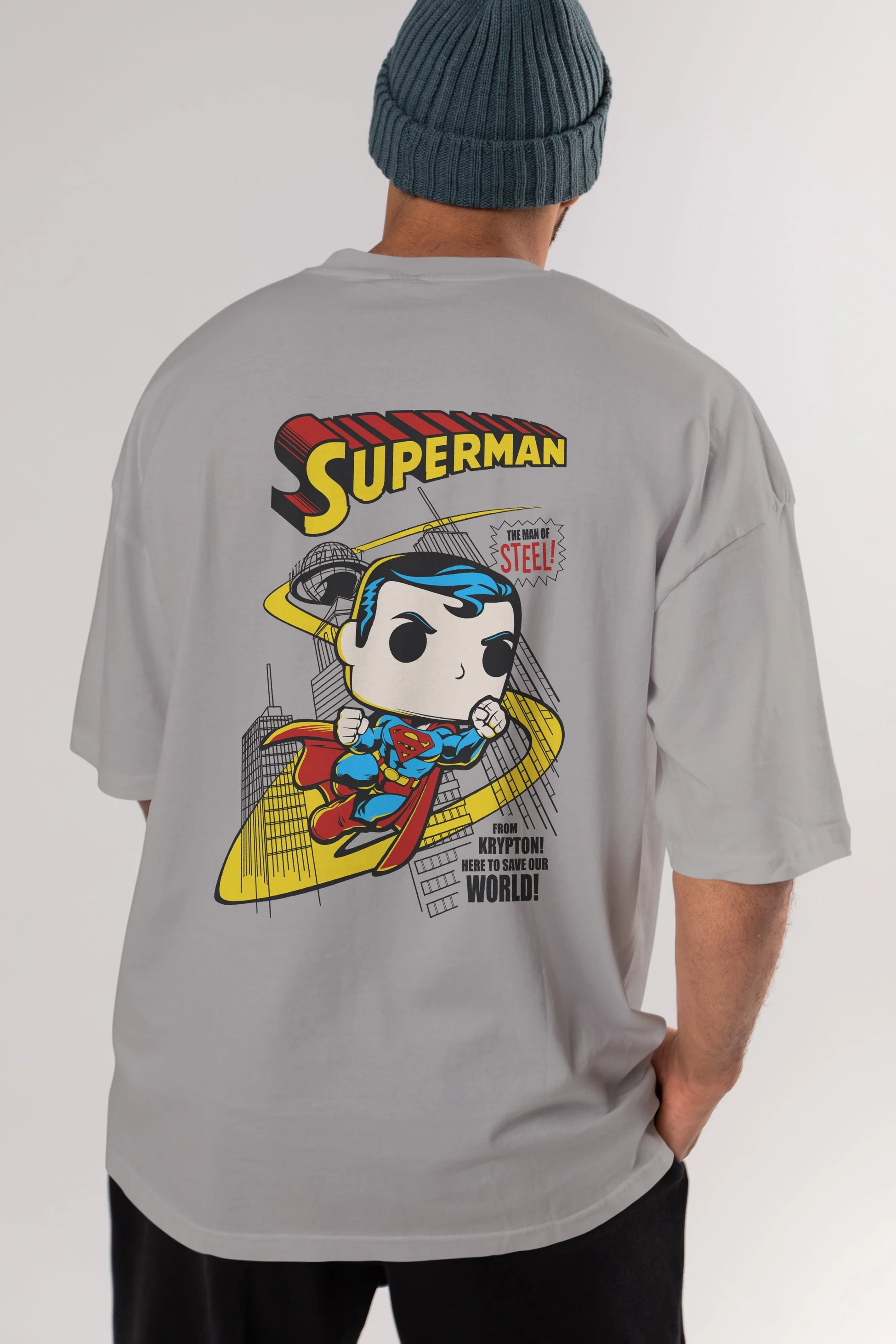 Superman (2) Arka Baskılı Oversize t-shirt Erkek Kadın Unisex %100 Pamuk Bisiklet Yaka tişort