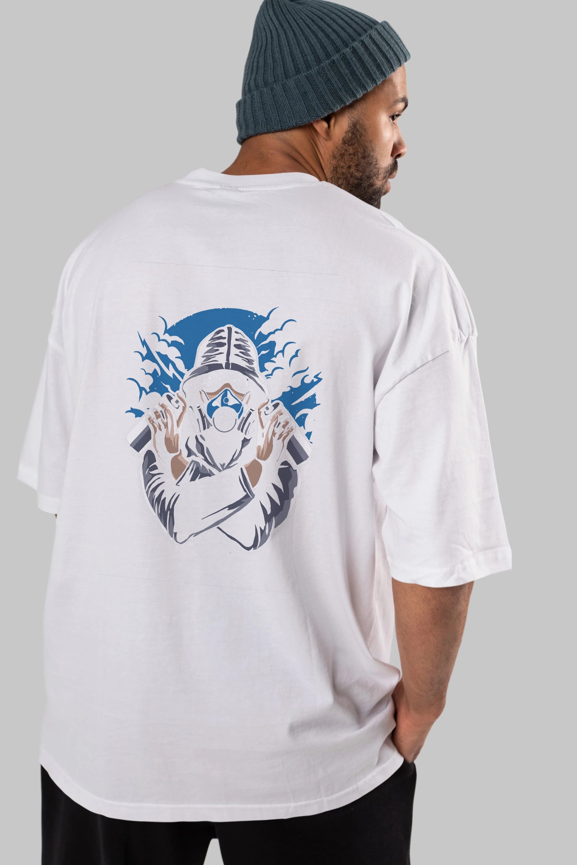 Graffiti Gasmask Arka Baskılı Oversize t-shirt Erkek Kadın Unisex %100 Pamuk