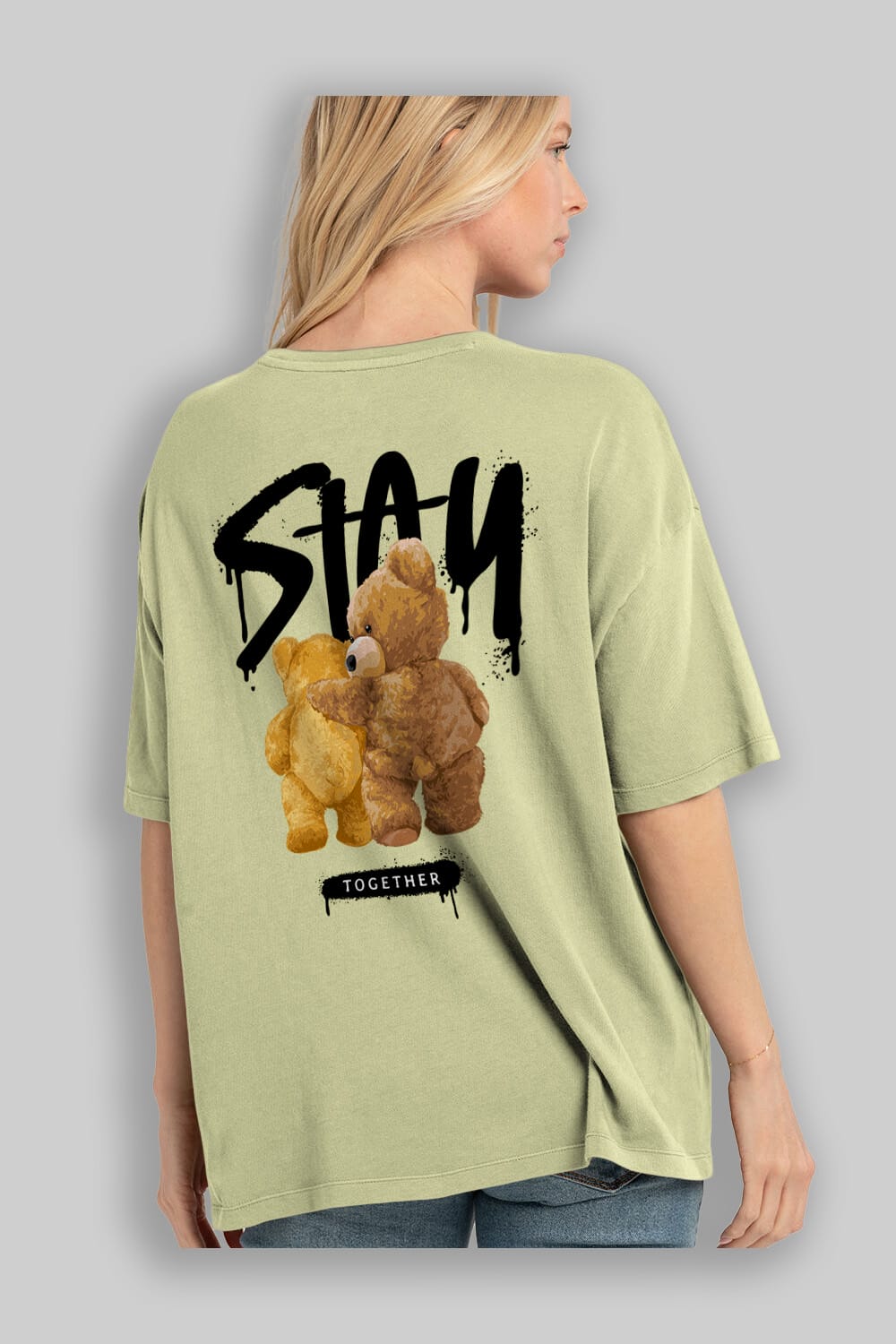 Stay Together Bear Arka Baskılı Oversize t-shirt Erkek Kadın Unisex