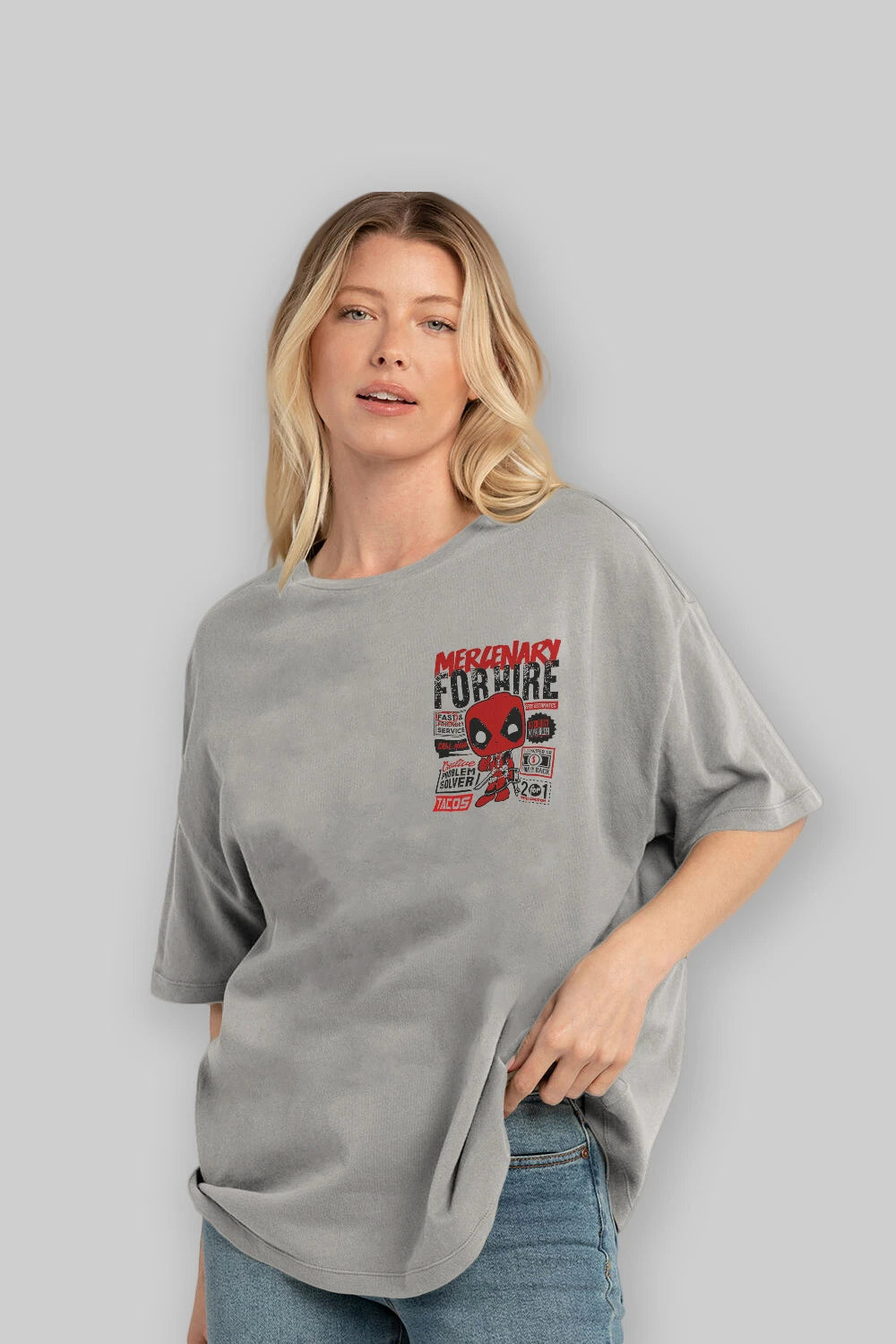 Deadpool (18) Ön Sol Baskılı Oversize t-shirt Erkek Kadın Unisex %100 Pamuk Bisiklet Yaka tişort