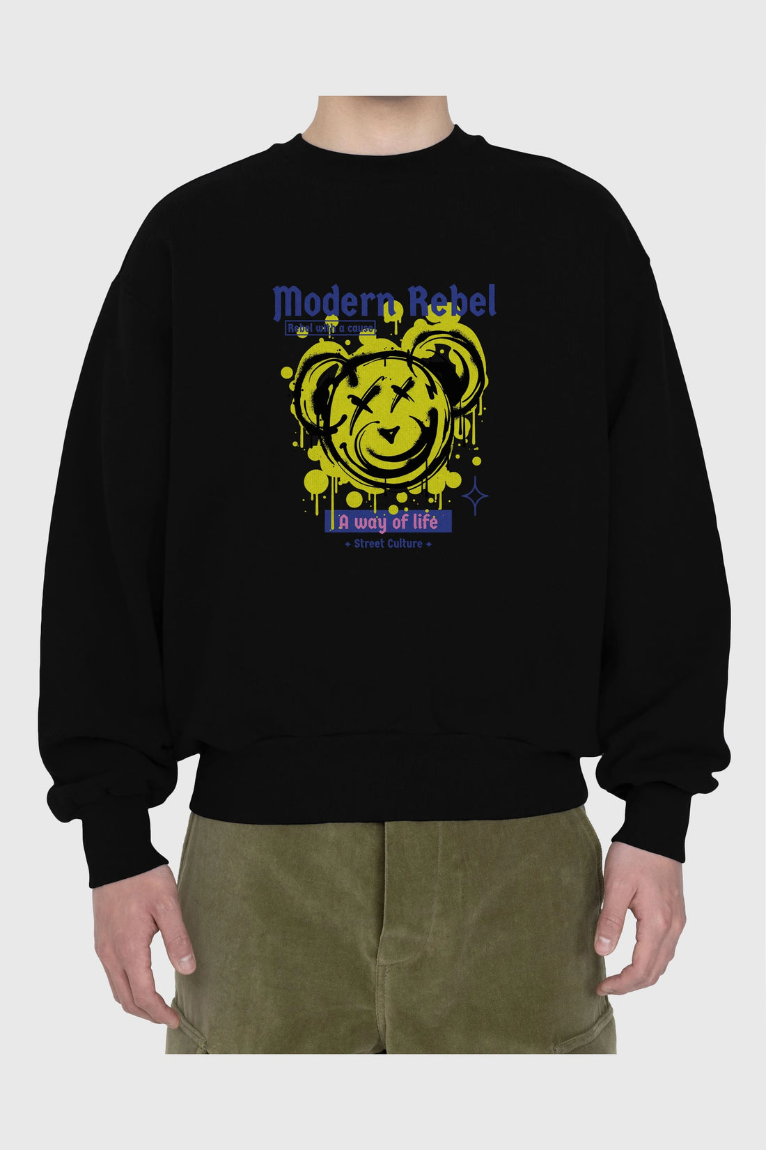 Modern Rebel Bear Ön Baskılı Oversize Sweatshirt Erkek Kadın Unisex