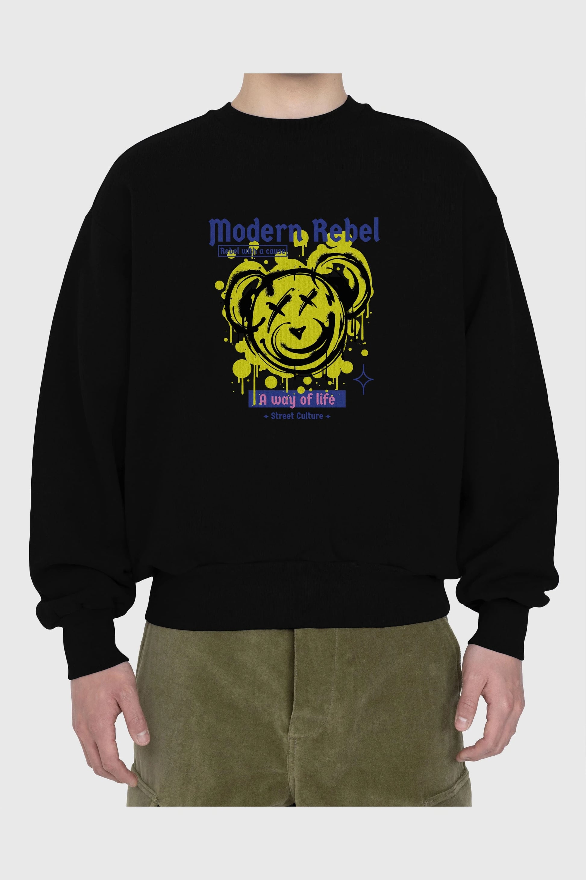 Modern Rebel Bear Ön Baskılı Oversize Sweatshirt Erkek Kadın Unisex