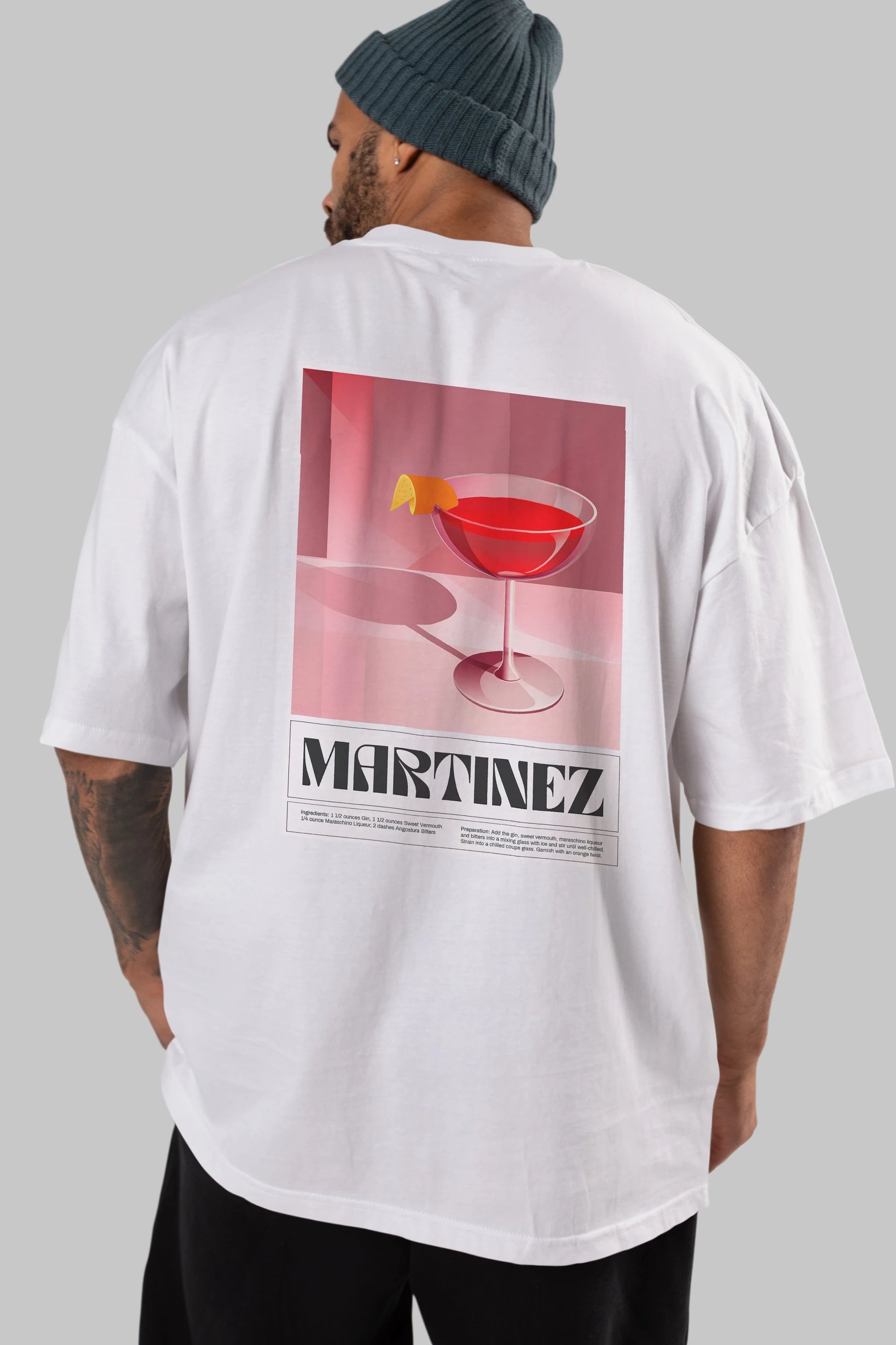 Martinez Arka Baskılı Oversize t-shirt Erkek Kadın Unisex %100 Pamuk Bisiklet Yaka tişort