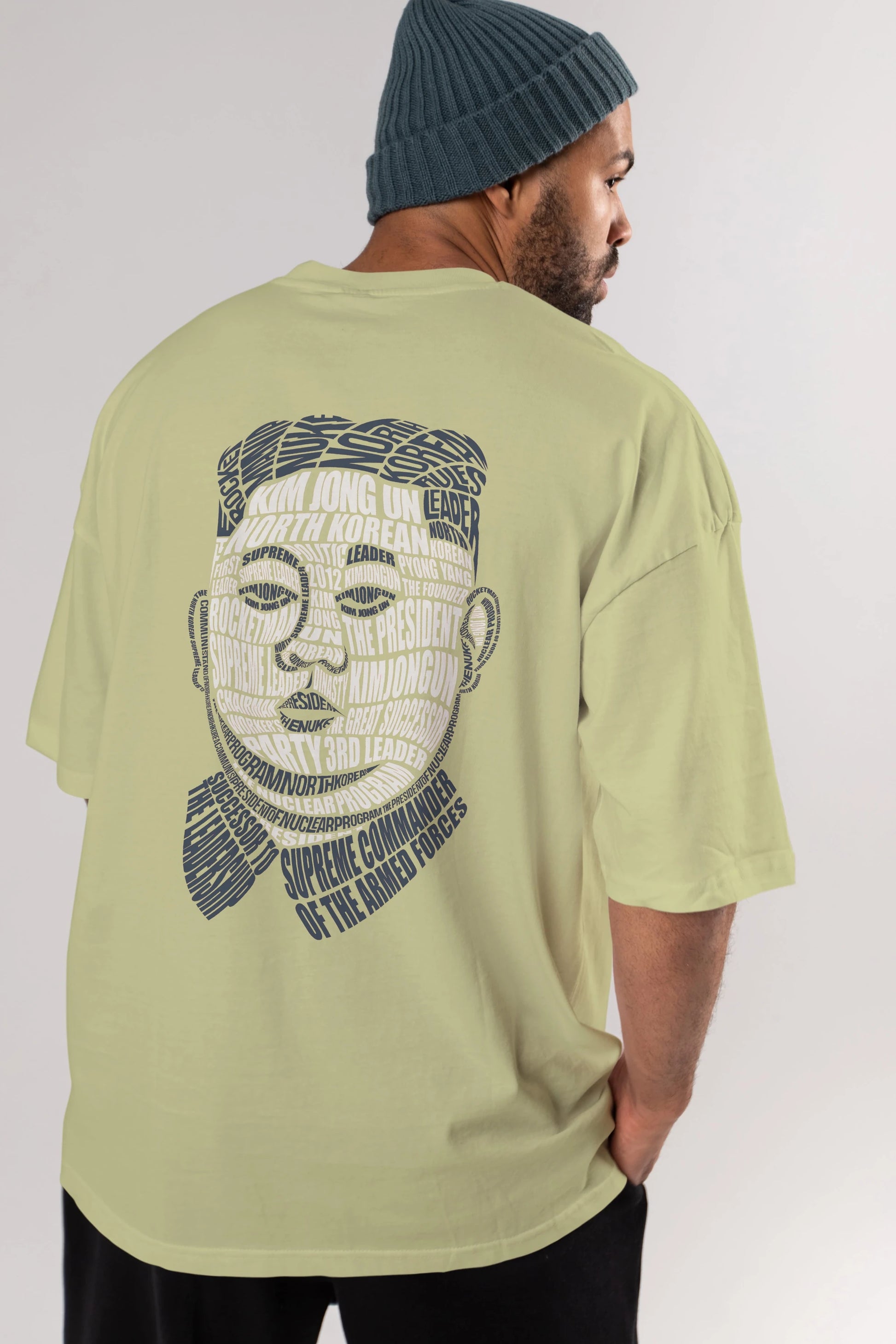 Kim Jong Un Calligram Arka Baskılı Oversize t-shirt %100 pamuk Erkek Kadın Unisex
