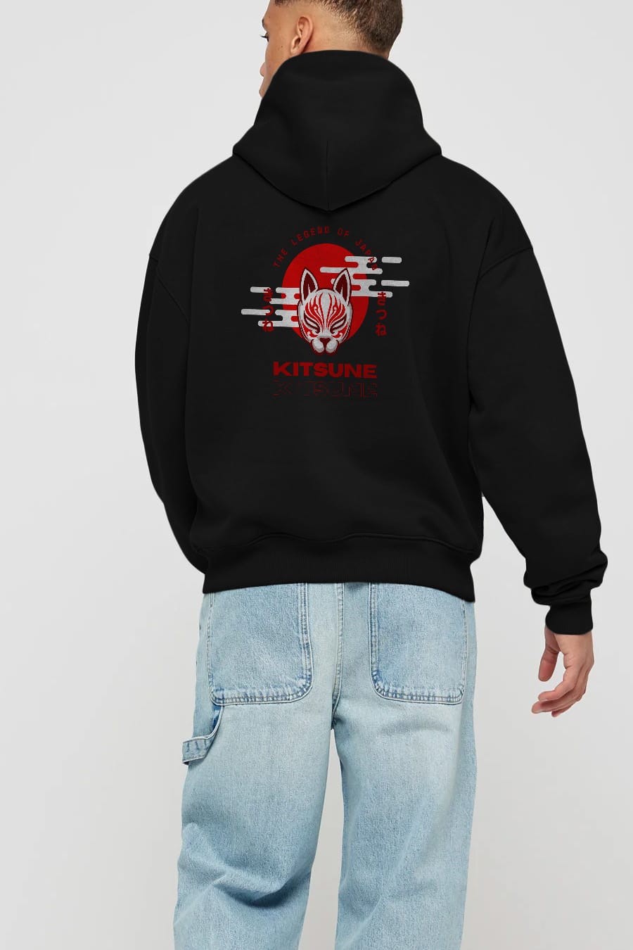 Kitsune Mask Arka Baskılı Oversize Hoodie Kapüşonlu Sweatshirt Erkek Kadın Unisex