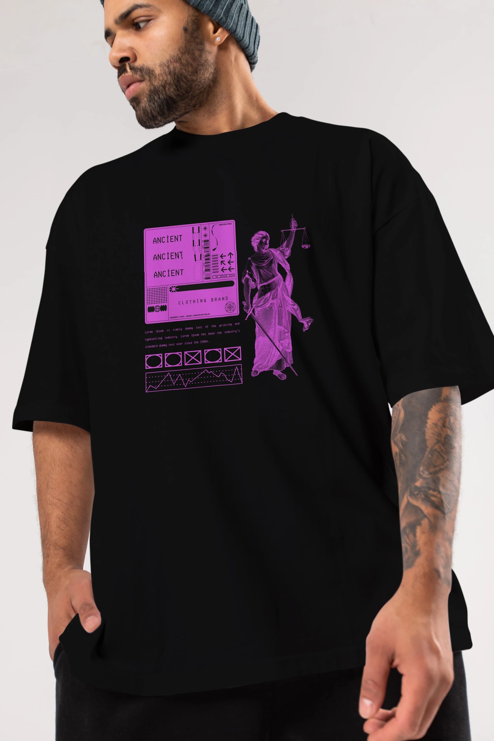 Ancient Streetwear Ön Baskılı Oversize t-shirt Erkek Kadın Unisex
