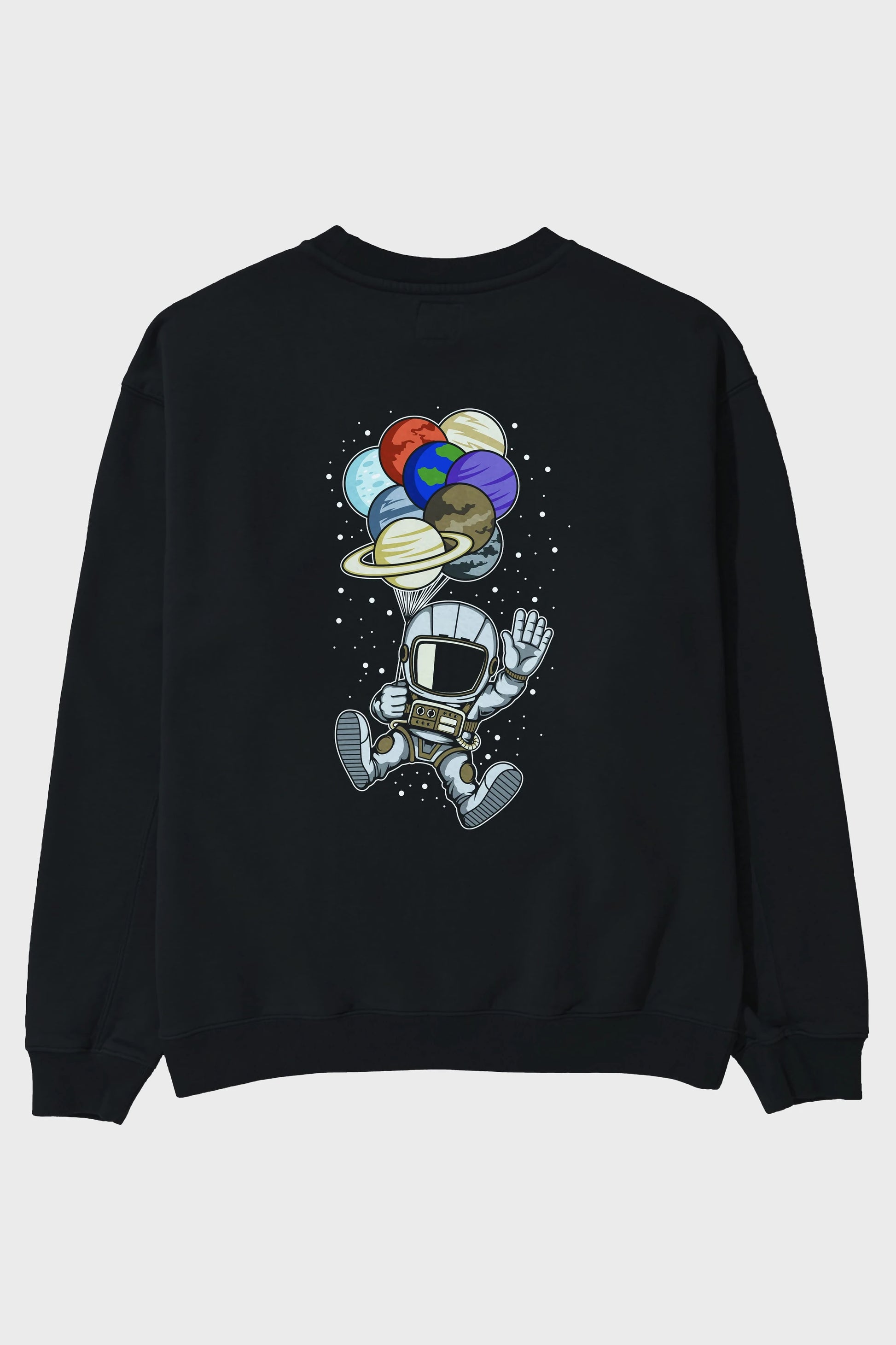 Astronaut Baloon Planets Arka Baskılı Oversize Sweatshirt Erkek Kadın Unisex
