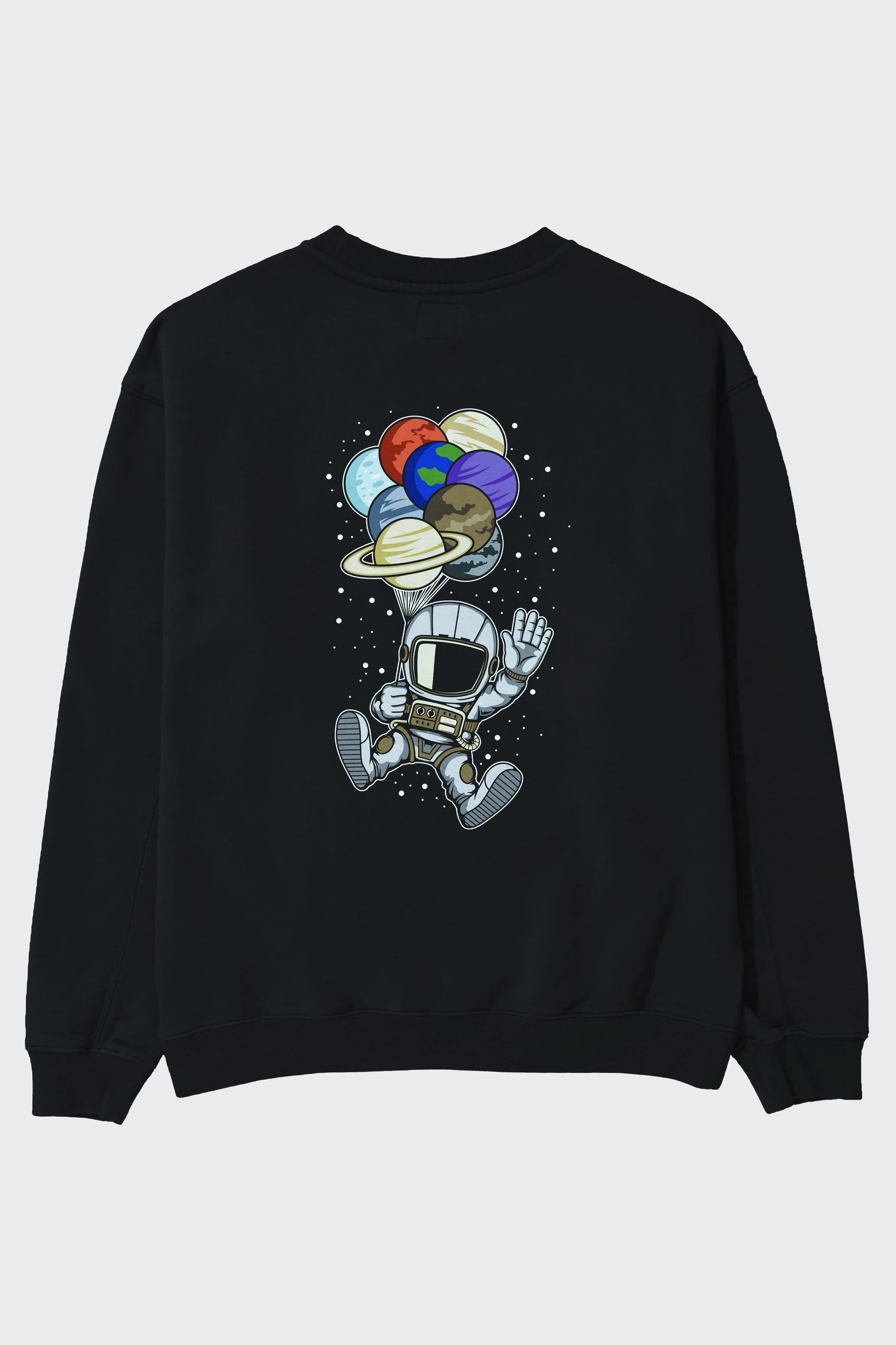 Astronaut Baloon Planets Arka Baskılı Oversize Sweatshirt Erkek Kadın Unisex