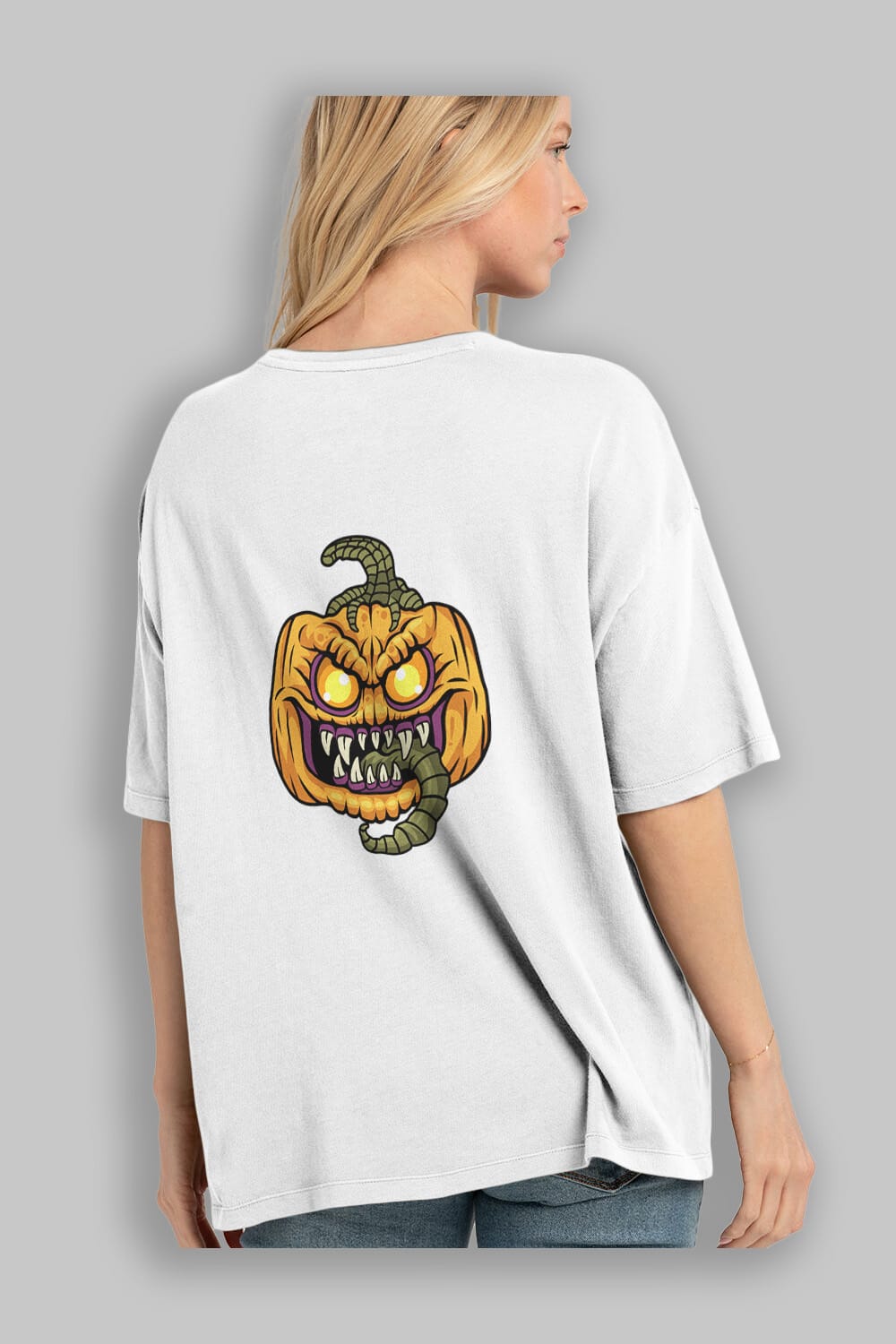 Halloween Arka Baskılı Oversize t-shirt Erkek Kadın Unisex %100 Pamuk tişort