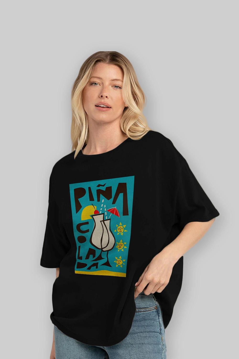 Pina Colada 4 Ön Baskılı Oversize t-shirt Erkek Kadın Unisex %100 Pamuk Bisiklet Yaka tişort