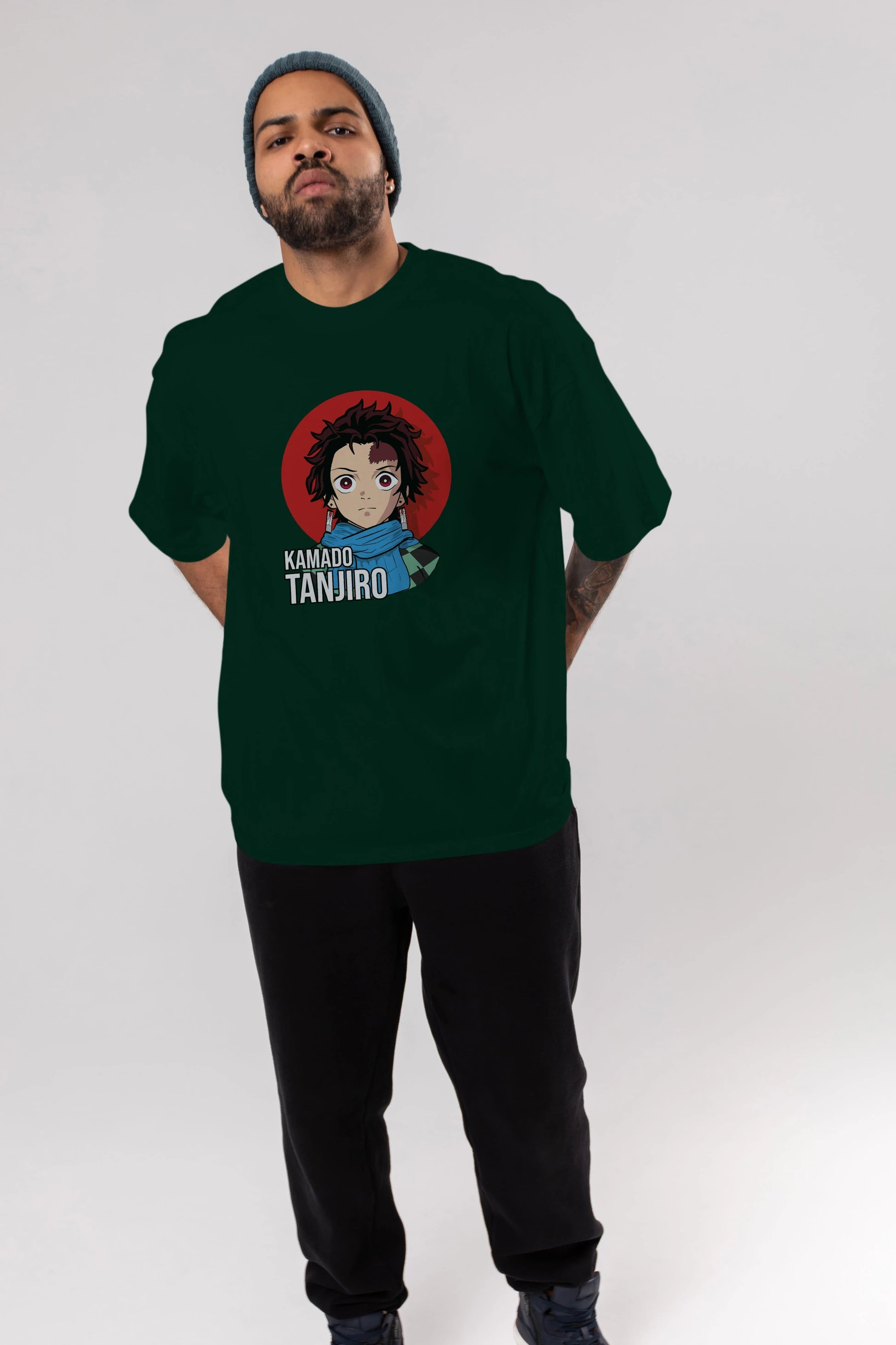 TANJIRO KAMADO Anime Ön Baskılı Oversize t-shirt %100 pamuk Erkek Kadın Unisex