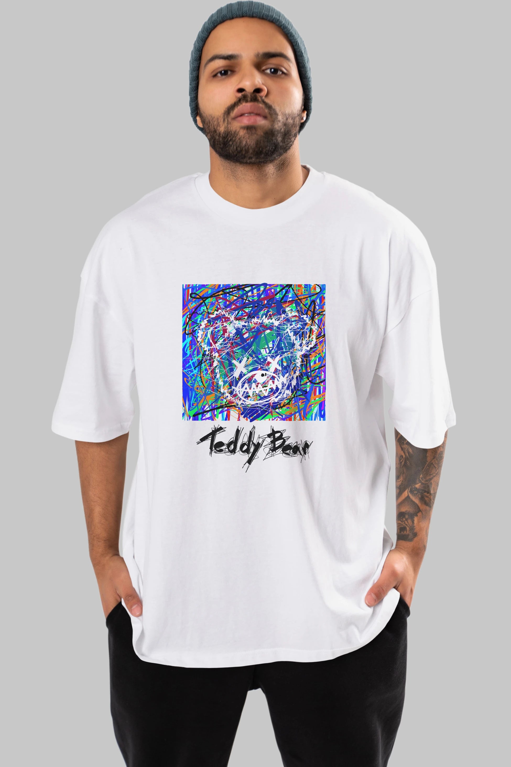 Teddy Bear 3 Ön Baskılı Oversize t-shirt Erkek Kadın Unisex
