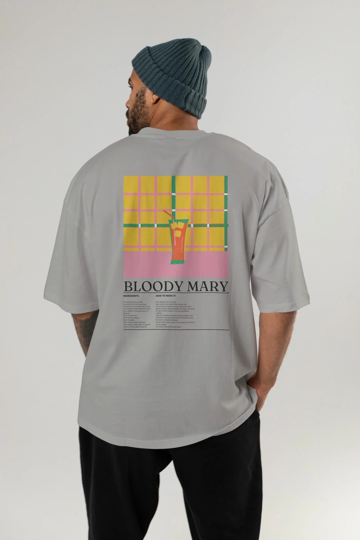 Bloody Mary Kokteyl Serisi Arka Baskılı Oversize t-shirt Erkek Kadın %100 Pamuk Bisiklet Yaka tişort