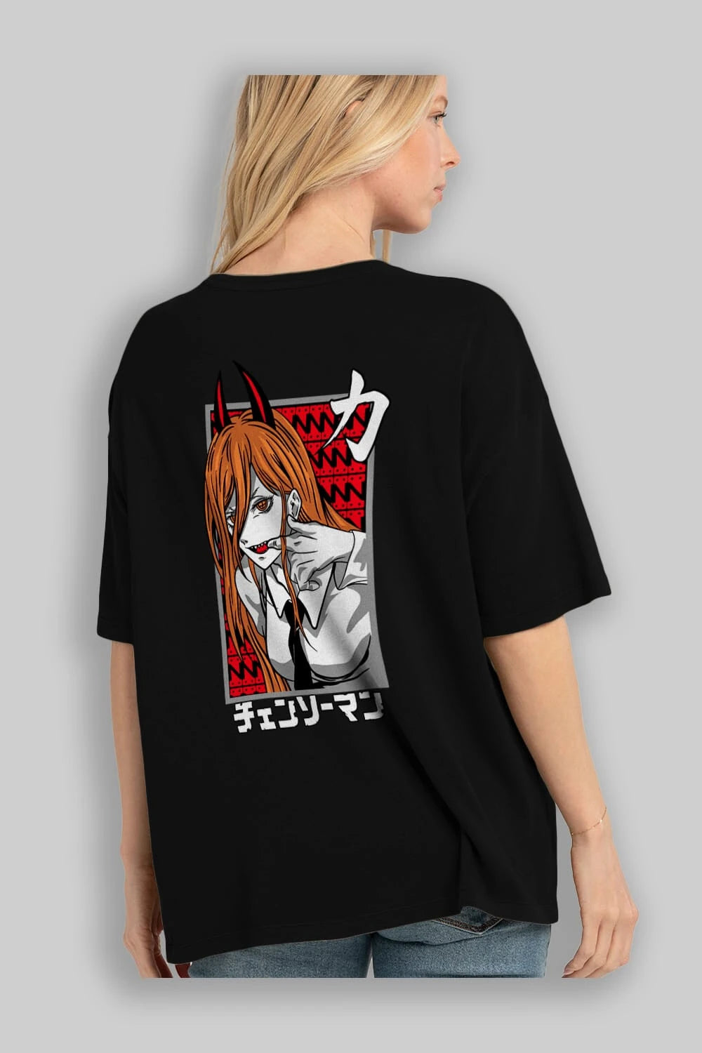 CHAINSAWMAN POWER Anime Arka Baskılı Oversize t-shirt Erkek Kadın Unisex